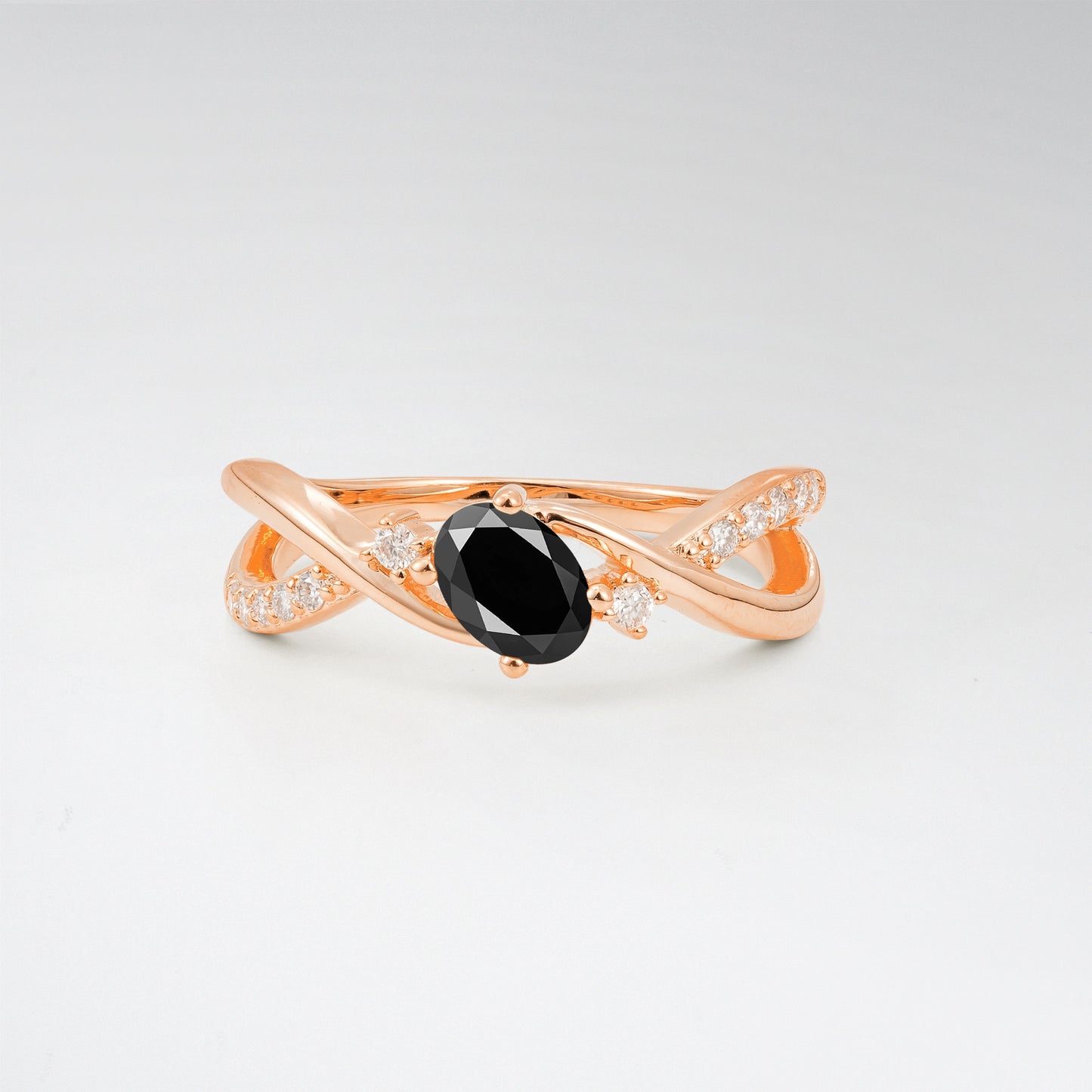 Modern Oval Cut Black Onyx Infinity Twisted Bypass Promise Ring - Additional view