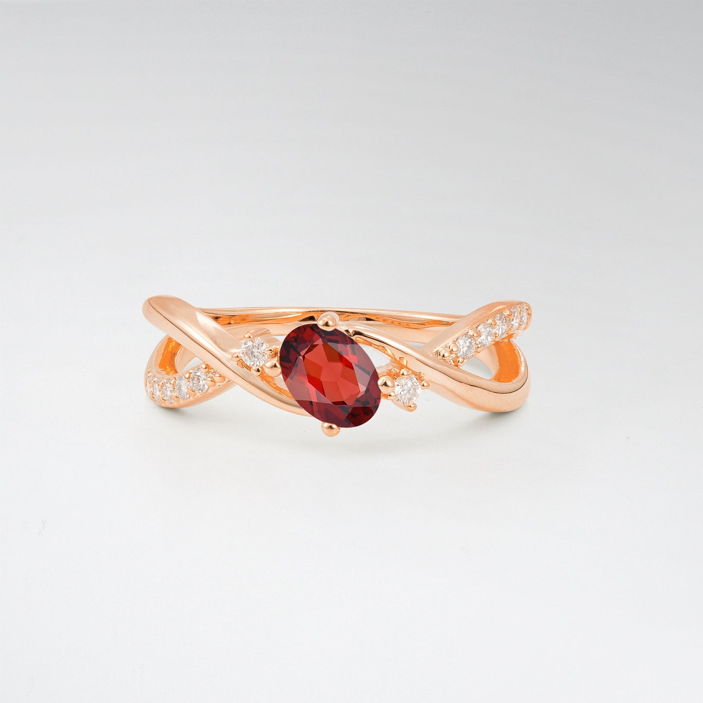 Modern Oval Cut Garnet Infinity Twisted Bypass Promise Ring - Additional view