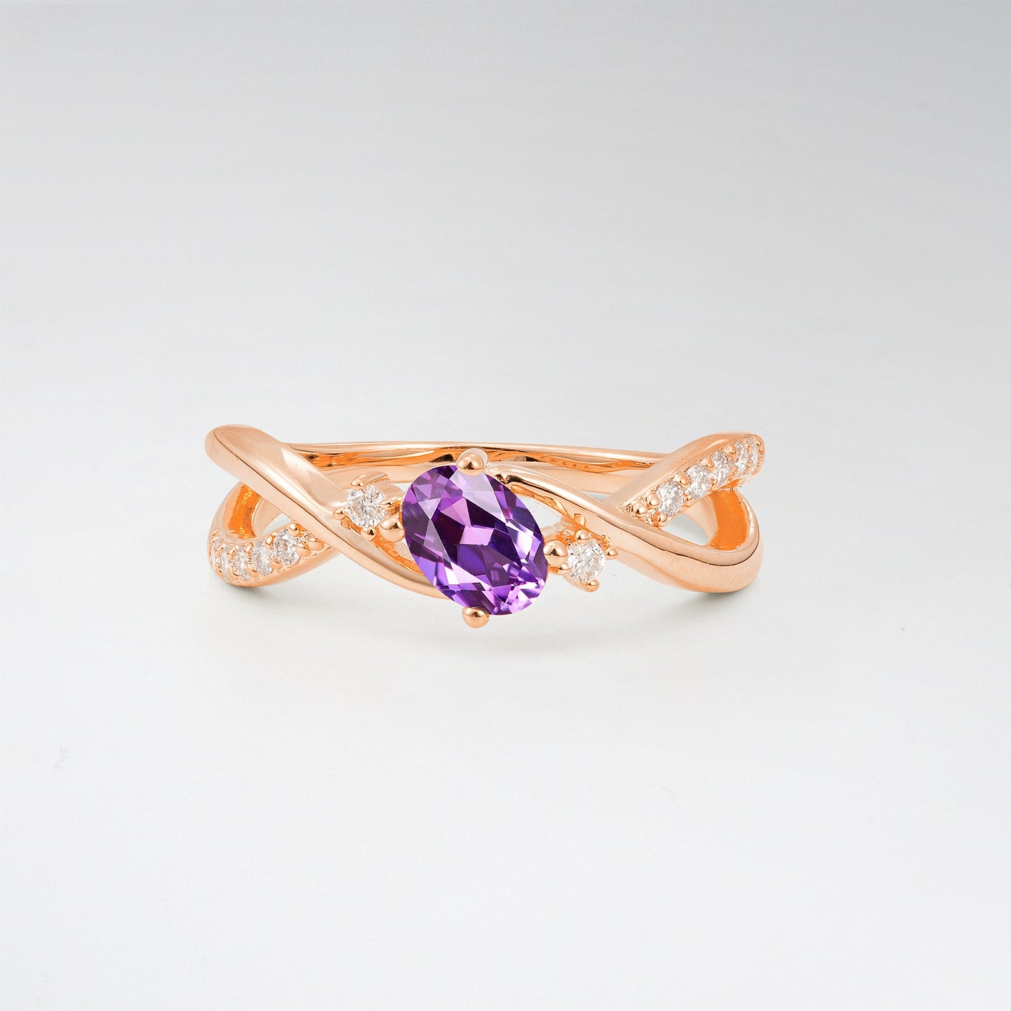 Modern Oval Cut Amethyst Infinity Twisted Bypass Promise Ring - Additional view