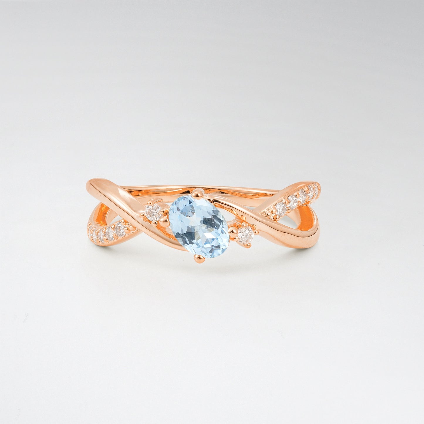 Modern Oval Cut Aquamarine Infinity Twisted Bypass Promise Ring - Additional view
