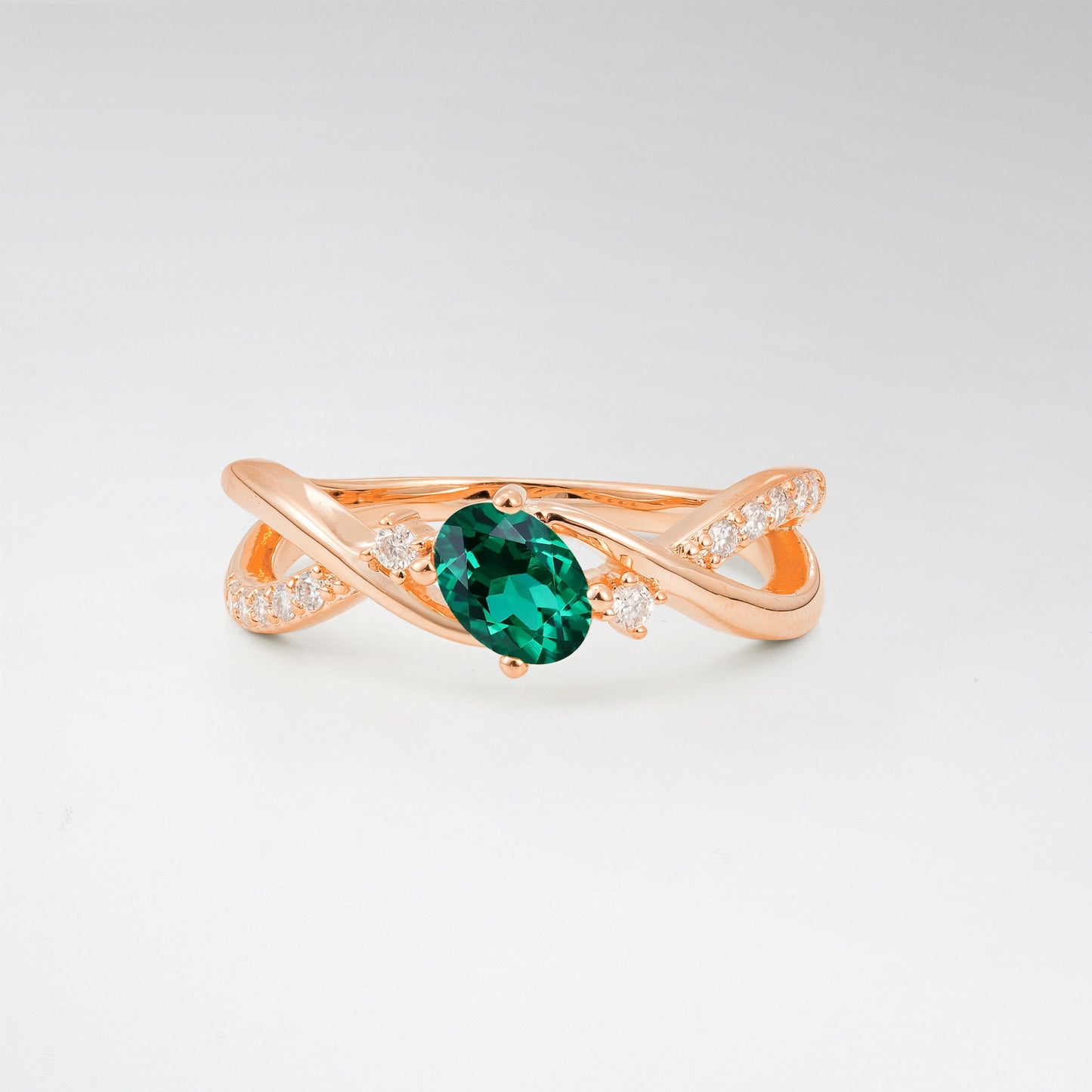 Modern Oval Cut Emerald Infinity Twisted Bypass Promise Ring - Additional view