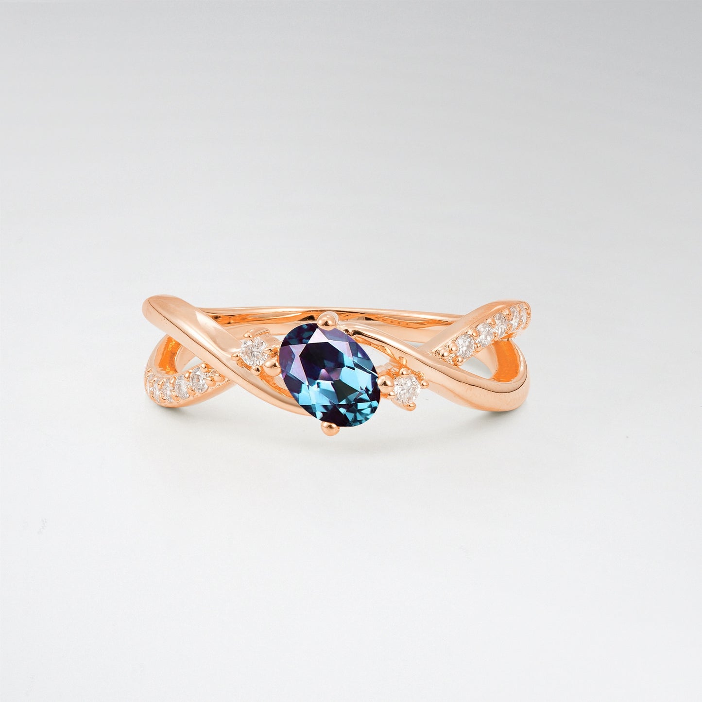 Modern Oval Cut Alexandrite Infinity Twisted Bypass Promise Ring - Additional view
