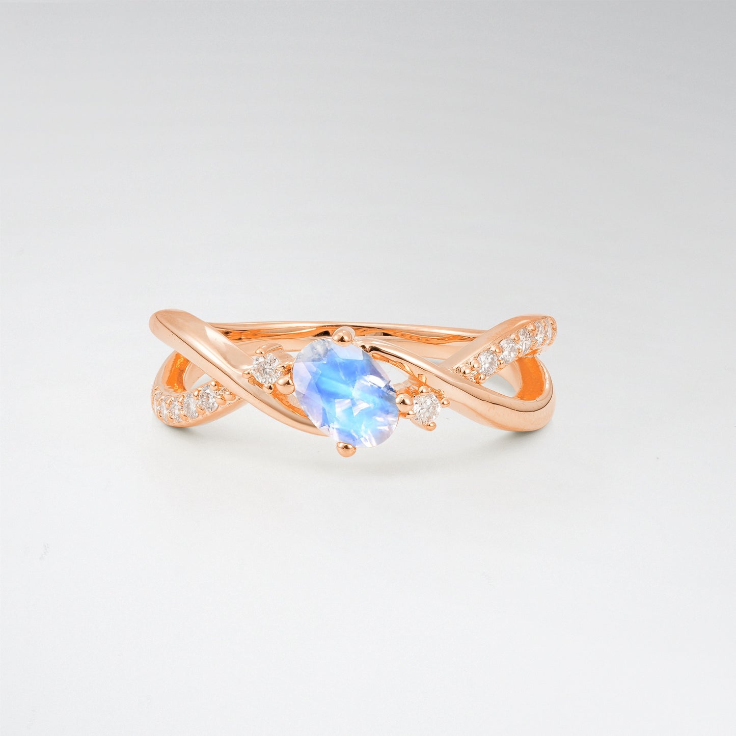 Modern Oval Cut Moonstone Infinity Twisted Bypass Promise Ring - Additional view