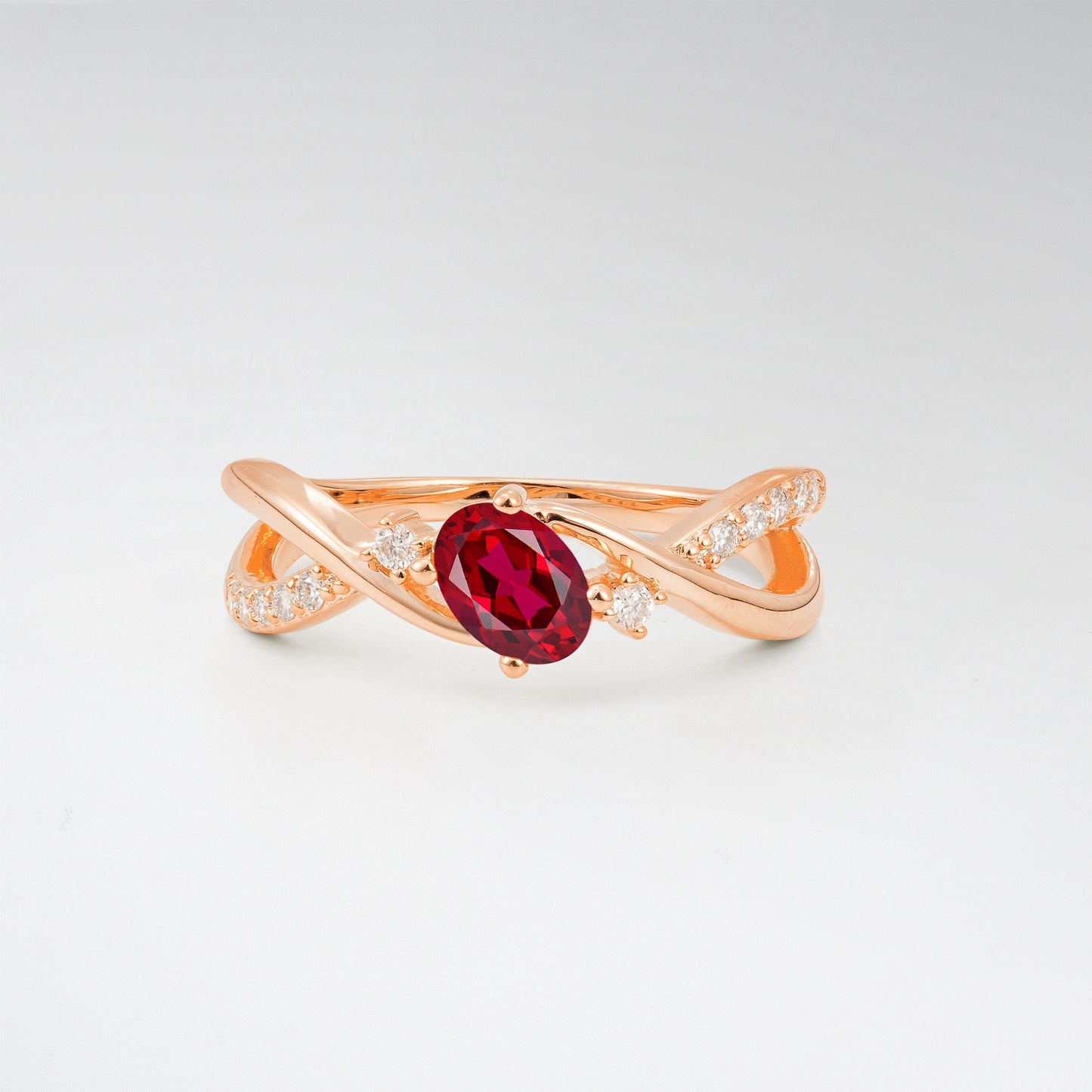 Modern Oval Cut Ruby Infinity Twisted Bypass Promise Ring - Additional view