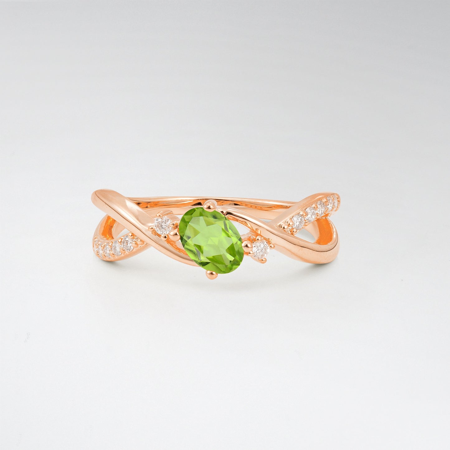 Modern Oval Cut Peridot Infinity Twisted Bypass Promise Ring - Additional view