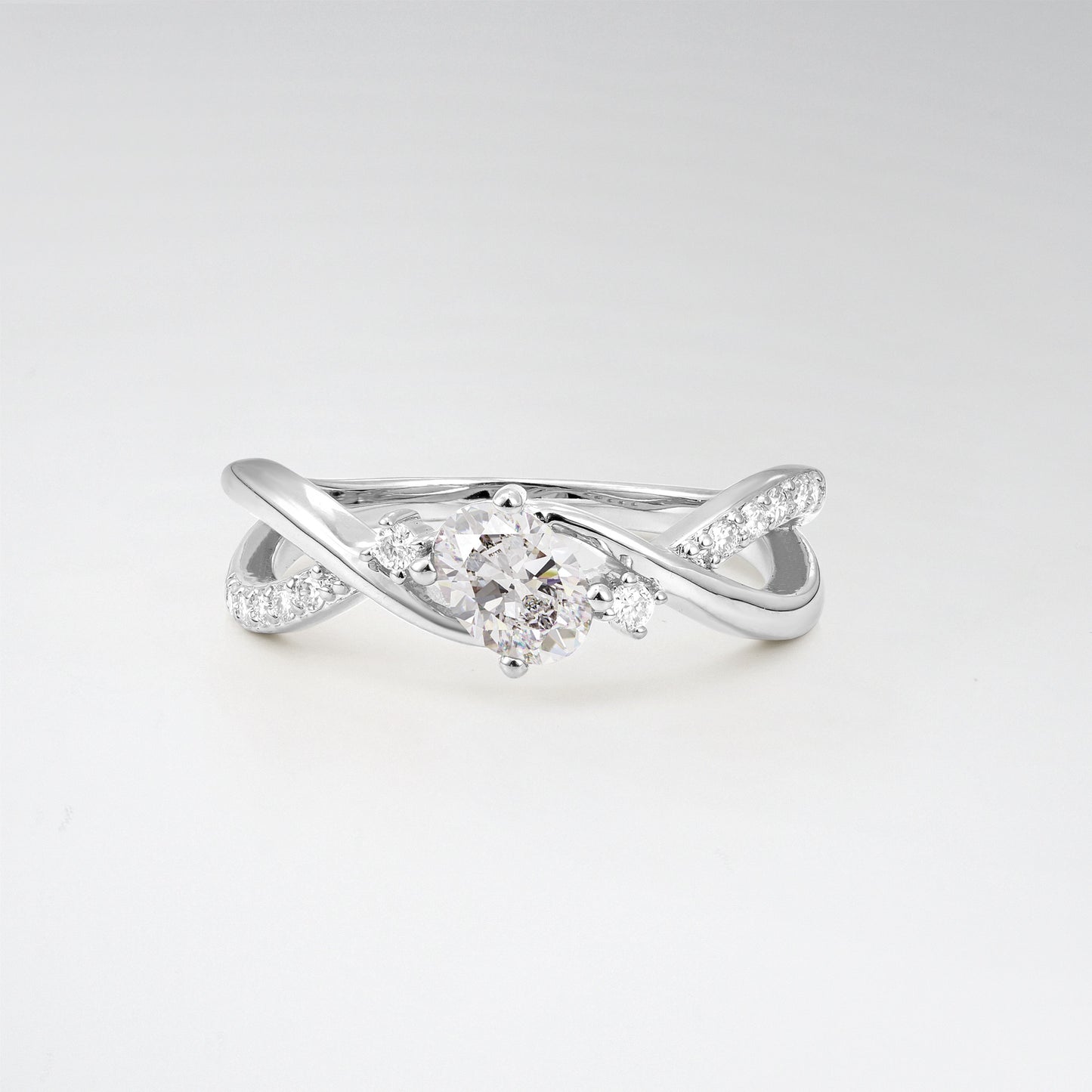 Modern Oval Cut Moissanite Infinity Twisted Bypass Promise Ring - Additional view