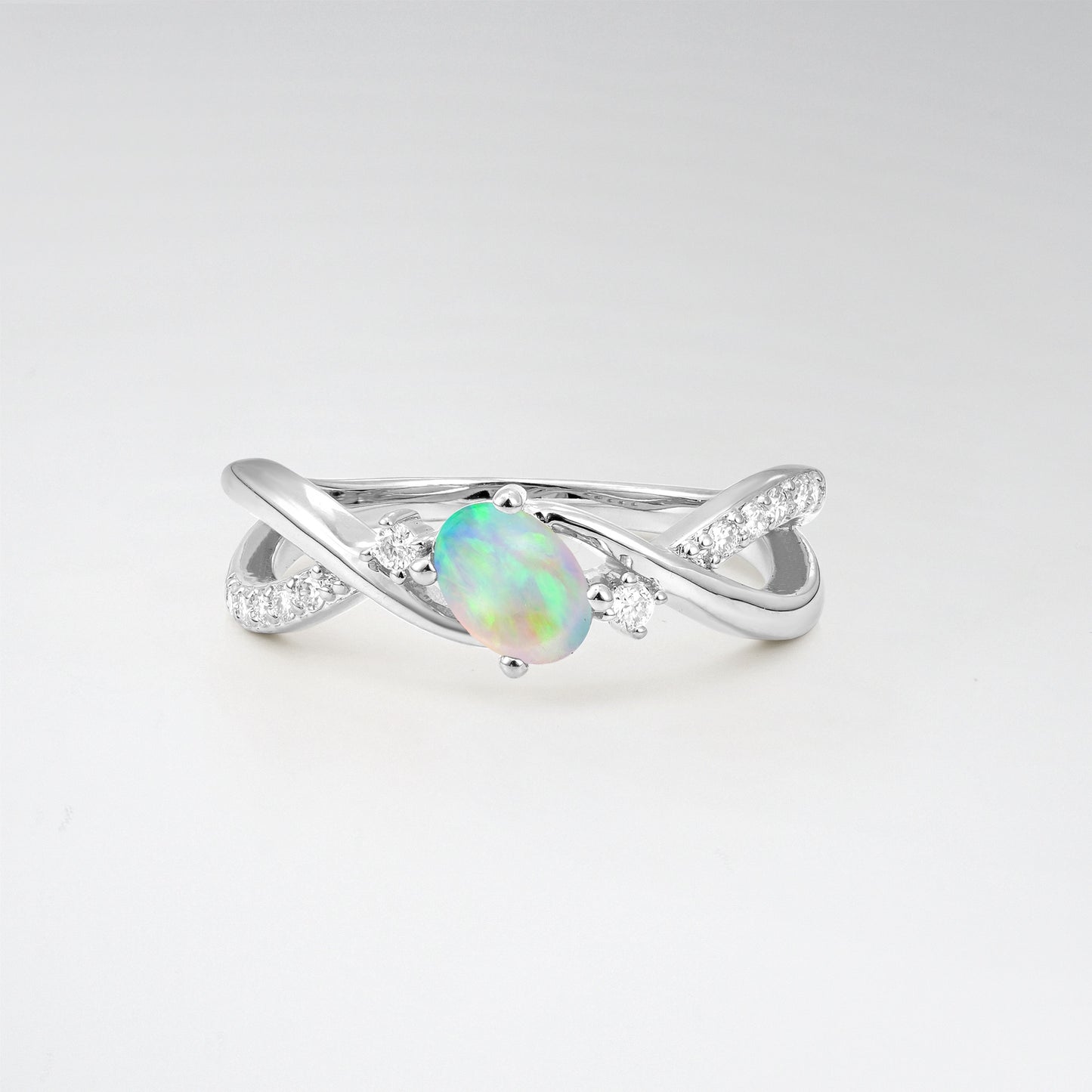 Modern Oval Cut Opal Infinity Twisted Bypass Promise Ring - Additional view