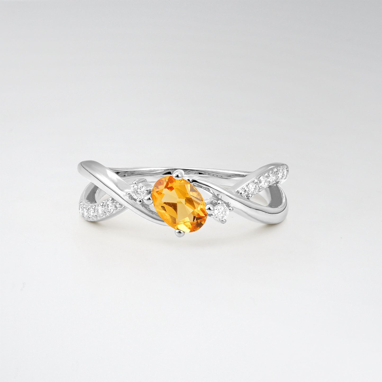 Modern Oval Cut Citrine Infinity Twisted Bypass Promise Ring - Additional view