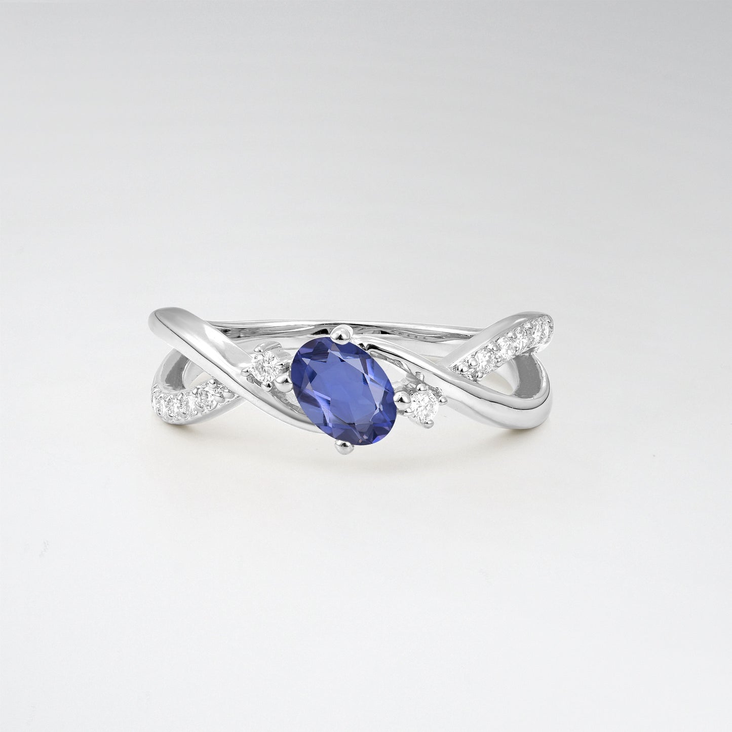 Modern Oval Cut Tanzanite Infinity Twisted Bypass Promise Ring - Additional view