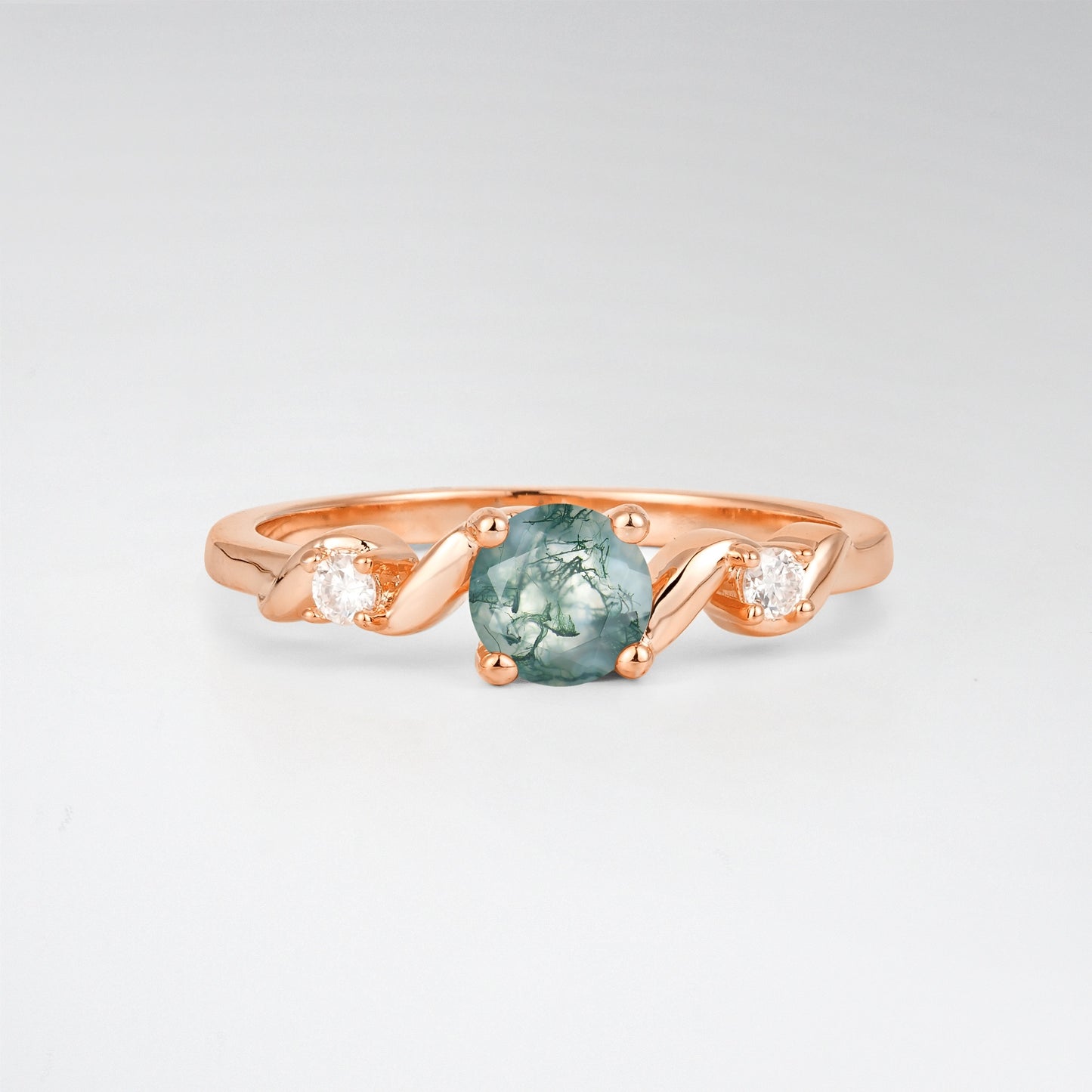 Twist Round Cut Moss Agate Promise Ring with Accent Stones - Additional view