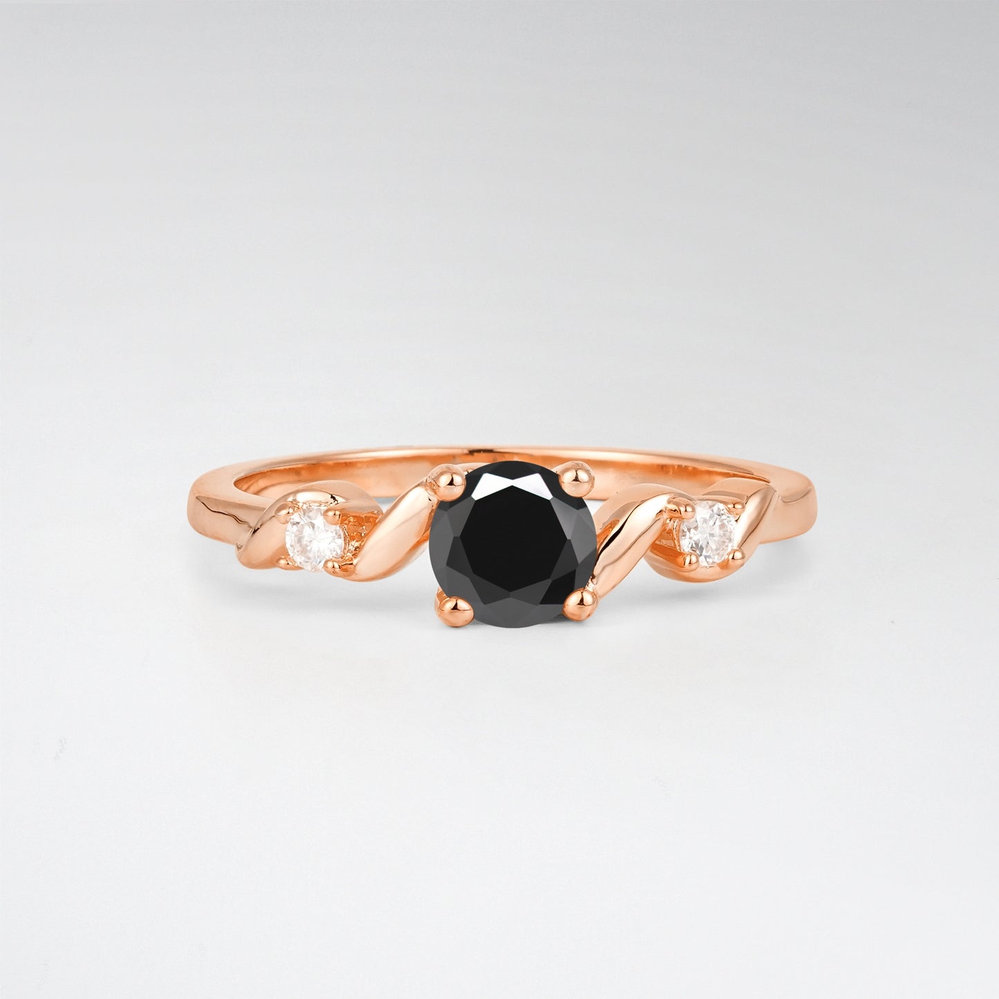 Twist Round Cut Black Onyx Promise Ring with Accent Stones - Additional view
