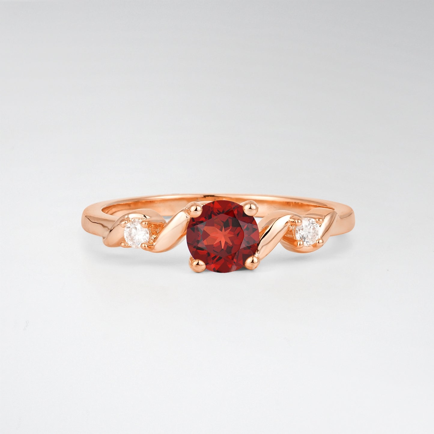 Twist Round Cut Garnet Promise Ring with Accent Stones - Additional view