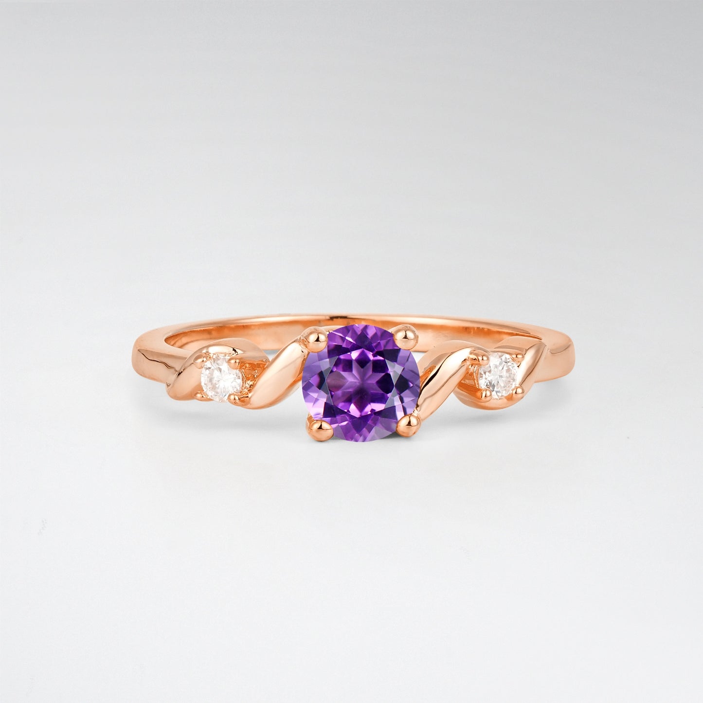 Twist Round Cut Amethyst Promise Ring with Accent Stones - Additional view