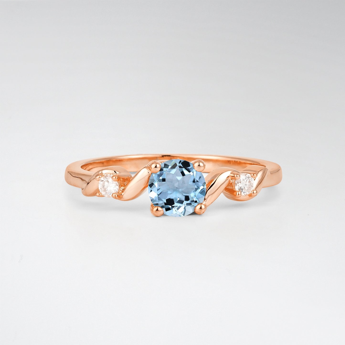 Twist Round Cut Aquamarine Promise Ring with Accent Stones - Additional view