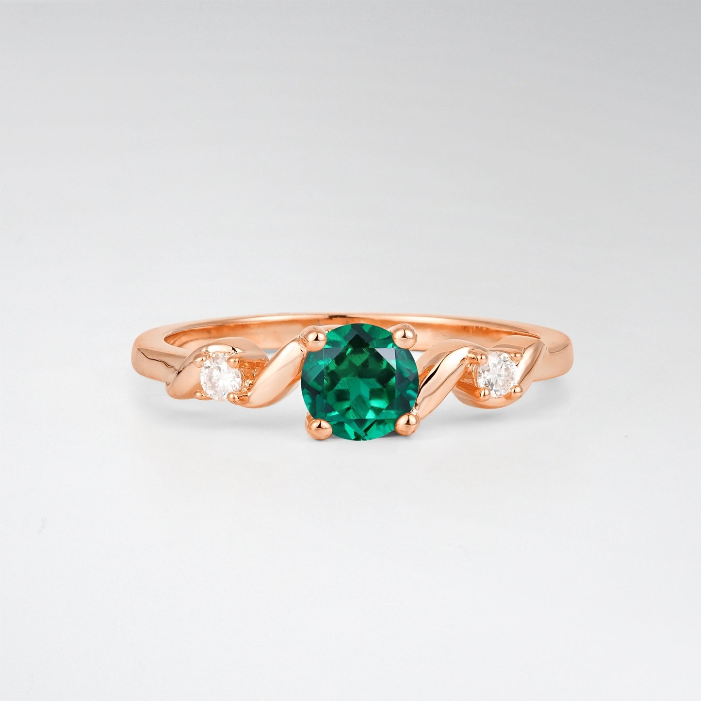 Twist Round Cut Emerald Promise Ring with Accent Stones - Additional view