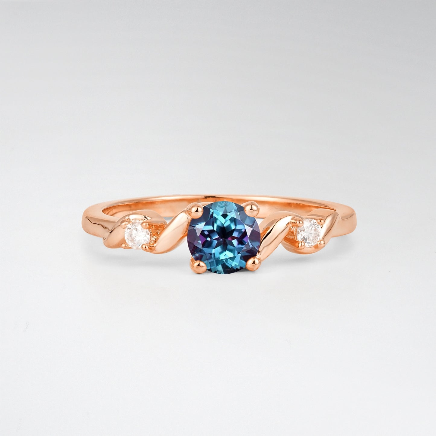 Twist Round Cut Alexandrite Promise Ring with Accent Stones - Additional view