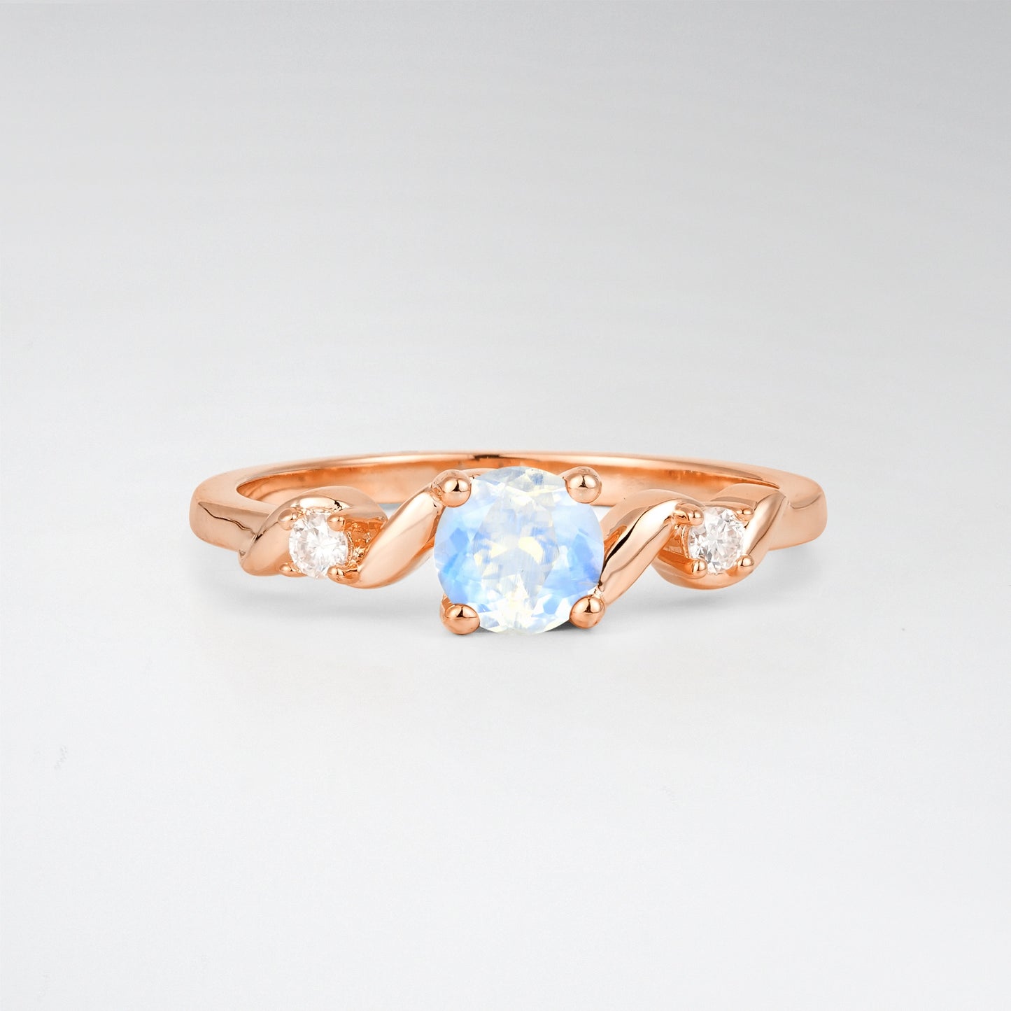 Twist Round Cut Moonstone Promise Ring with Accent Stones - Additional view