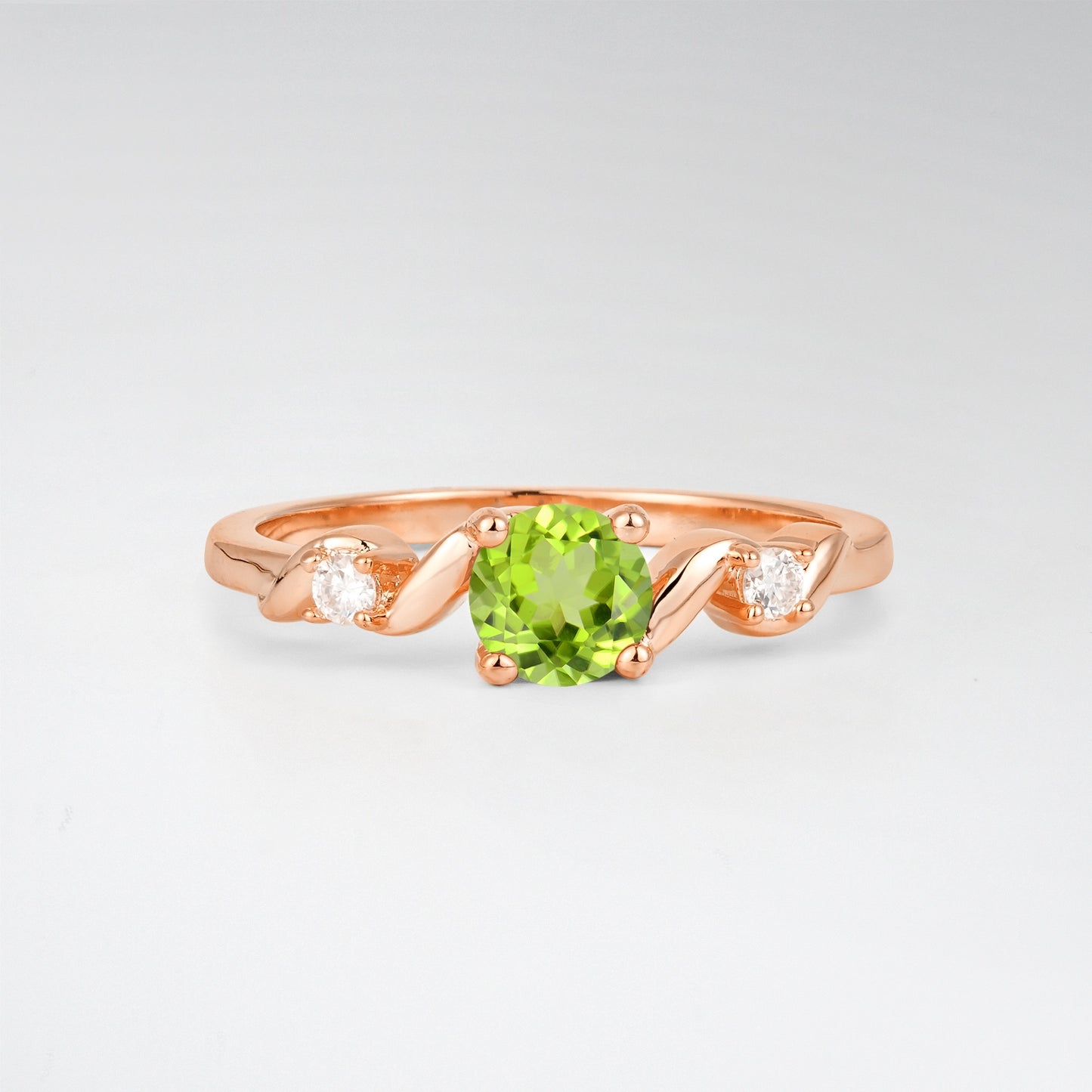 Twist Round Cut Peridot Promise Ring with Accent Stones - Additional view