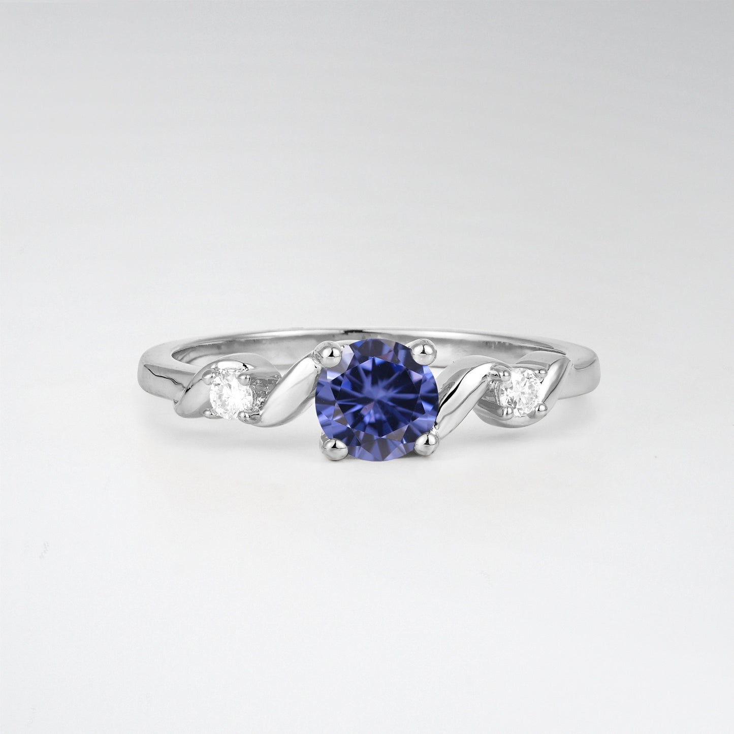 Twist Round Cut Tanzanite Promise Ring with Accent Stones - Additional view