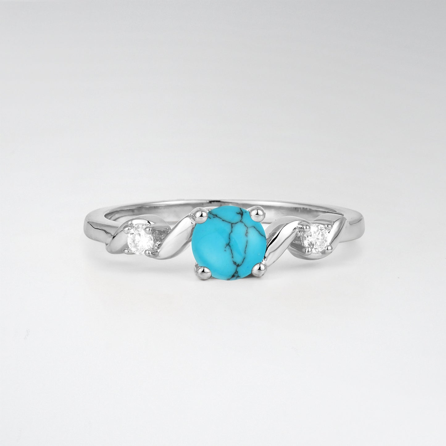 Twist Round Cut Turquoise Promise Ring with Accent Stones - Additional view