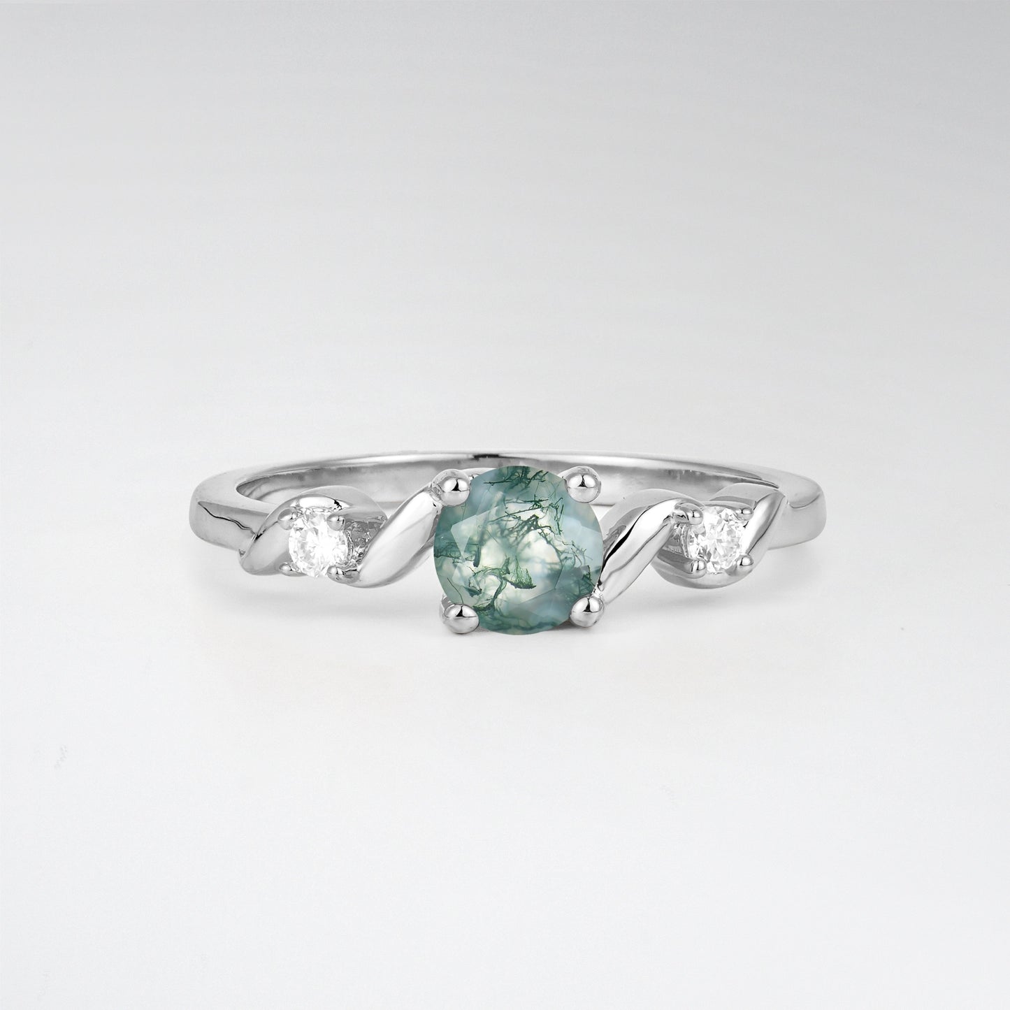 Twist Round Cut Moss Agate Promise Ring with Accent Stones - Additional view