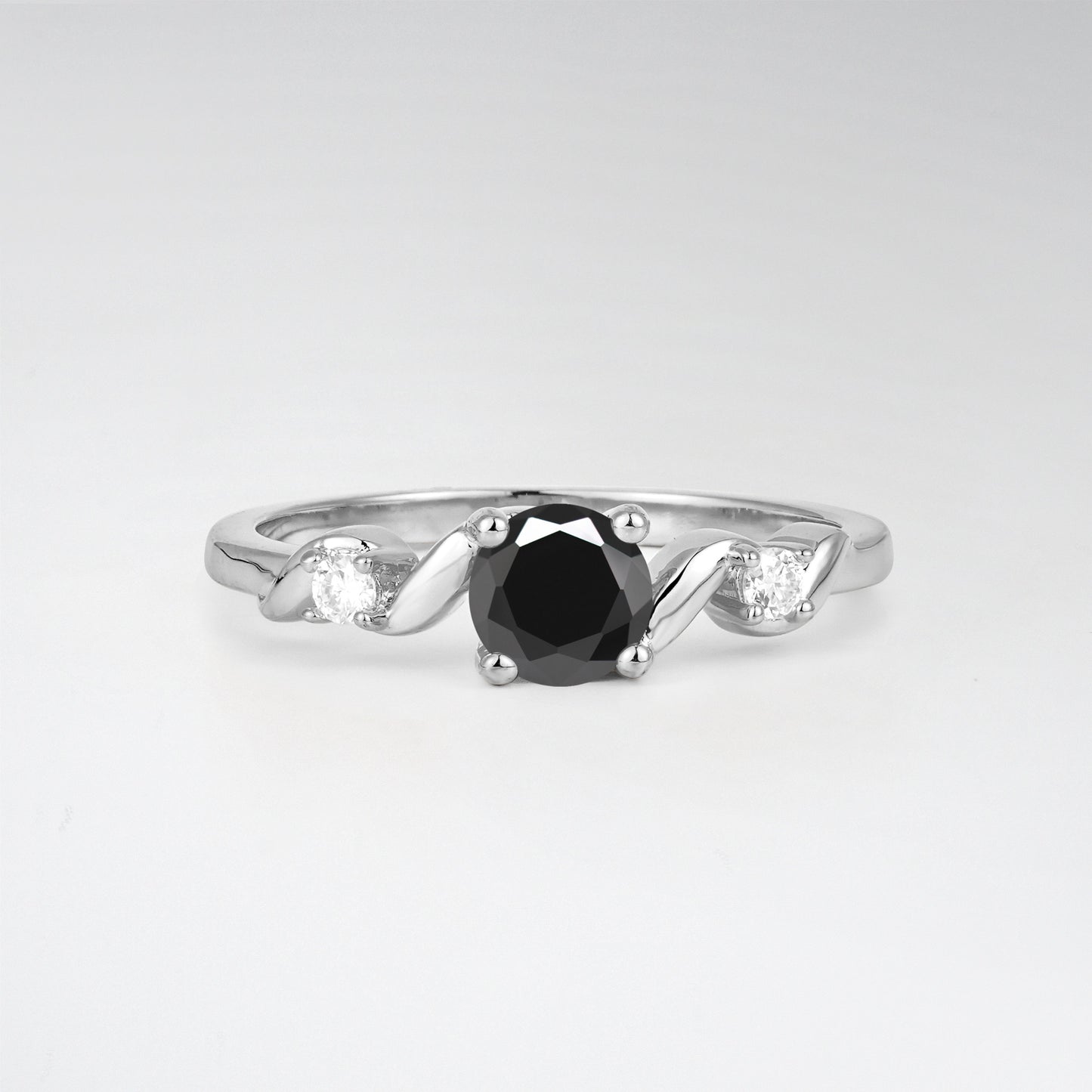 Twist Round Cut Black Onyx Promise Ring with Accent Stones - Additional view