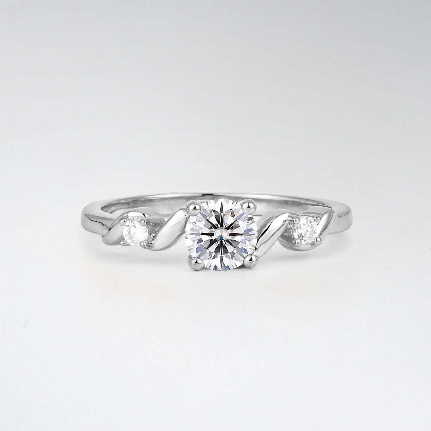 Twist Round Cut Lab Diamond Promise Ring with Accent Stones - Additional view