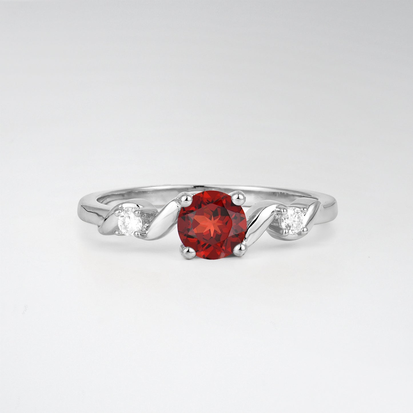 Twist Round Cut Garnet Promise Ring with Accent Stones - Additional view