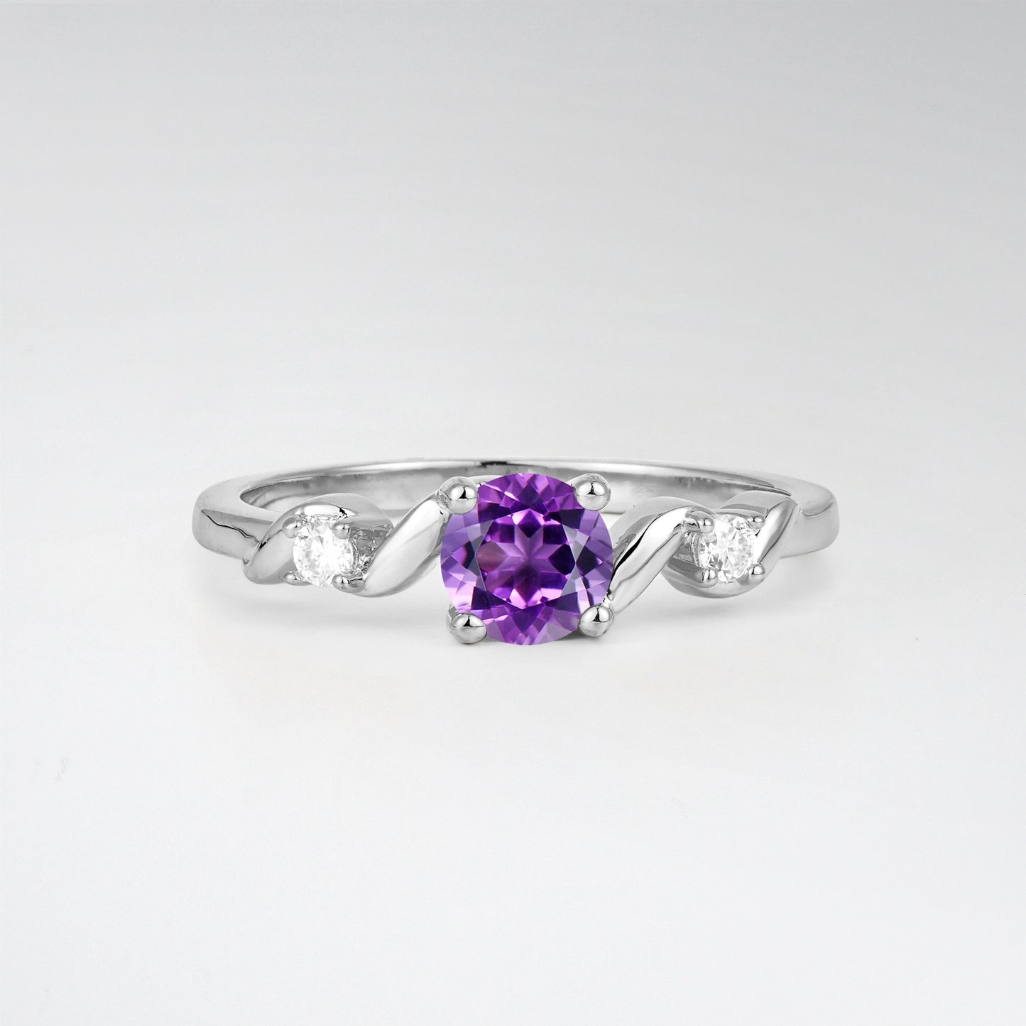 Twist Round Cut Amethyst Promise Ring with Accent Stones - Additional view