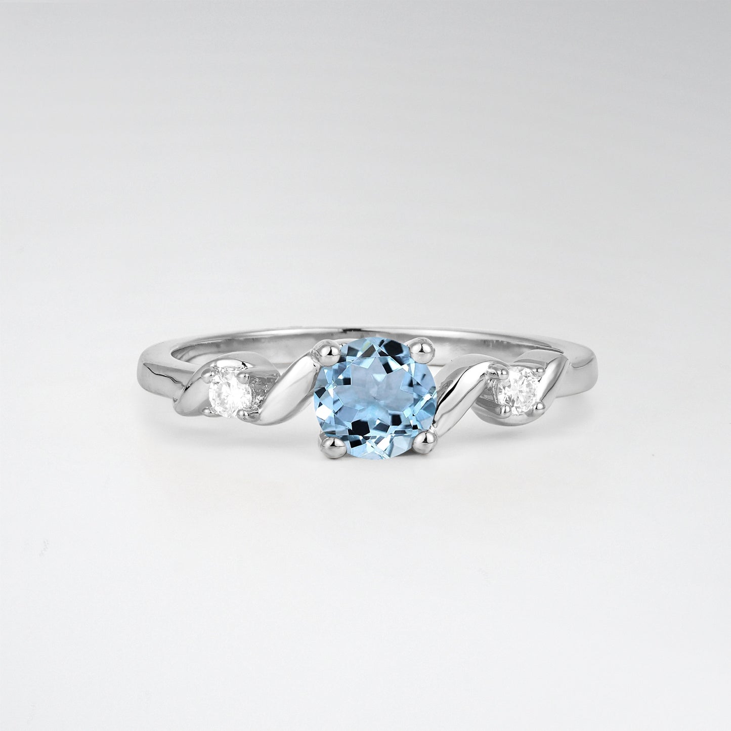 Twist Round Cut Aquamarine Promise Ring with Accent Stones - Additional view