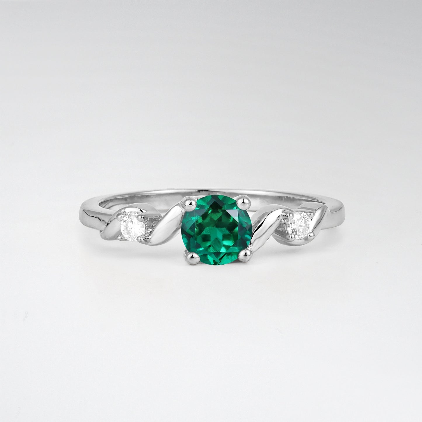 Twist Round Cut Emerald Promise Ring with Accent Stones - Additional view