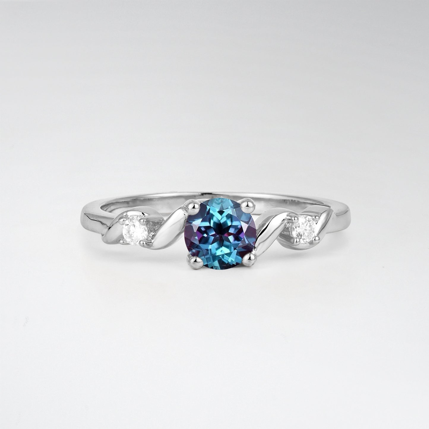 Twist Round Cut Alexandrite Promise Ring with Accent Stones - Additional view