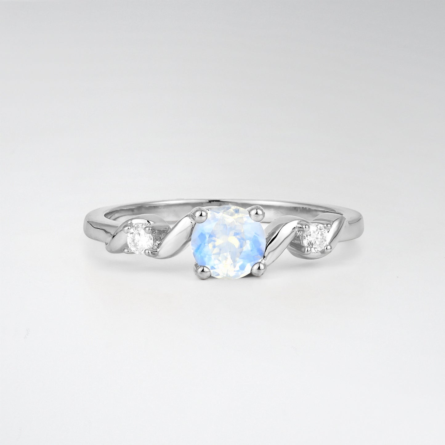 Twist Round Cut Moonstone Promise Ring with Accent Stones - Additional view