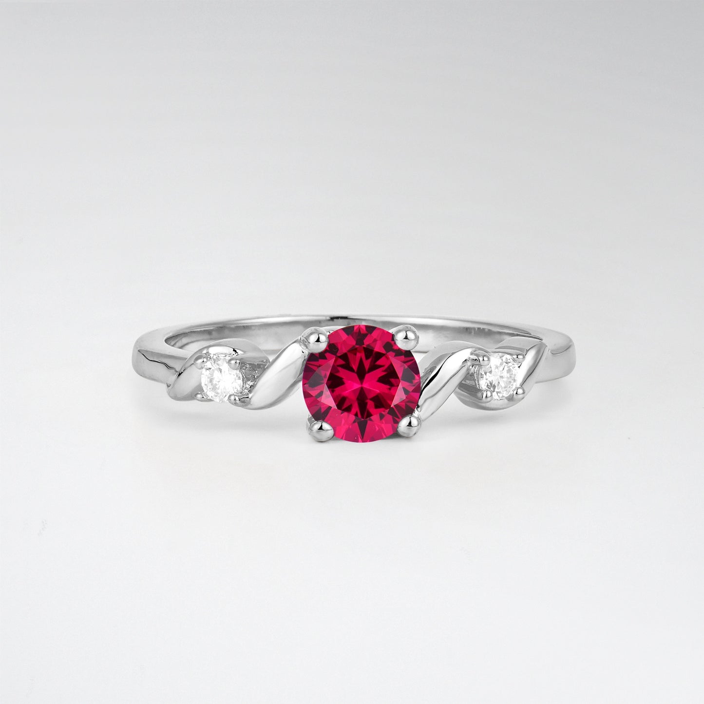 Twist Round Cut Ruby Promise Ring with Accent Stones - Additional view