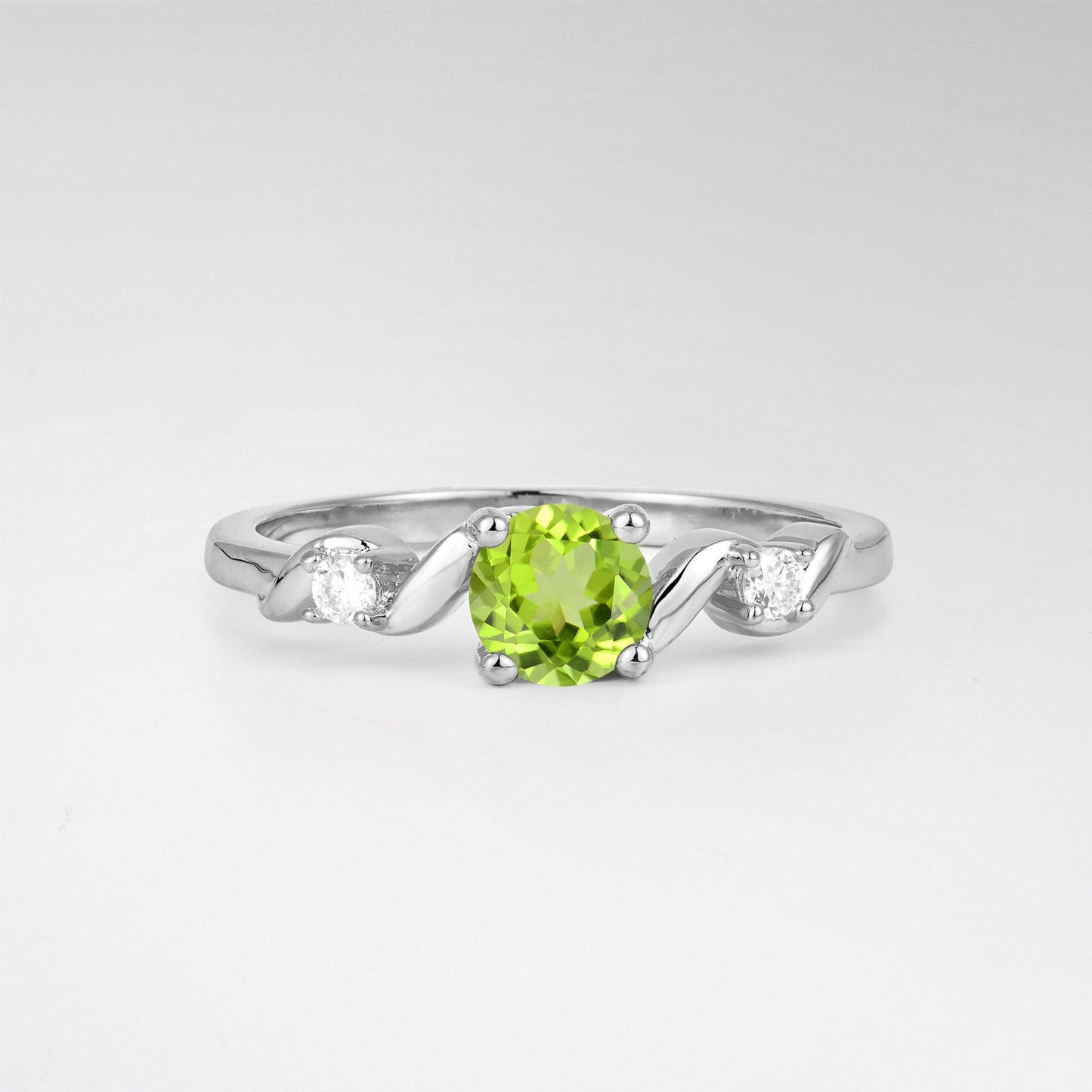 Twist Round Cut Peridot Promise Ring with Accent Stones - Additional view