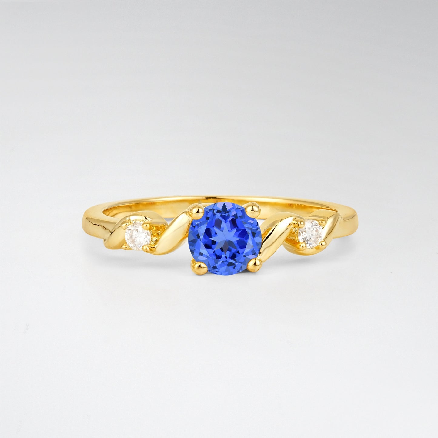 Twist Round Cut Sapphire Promise Ring with Accent Stones - Additional view