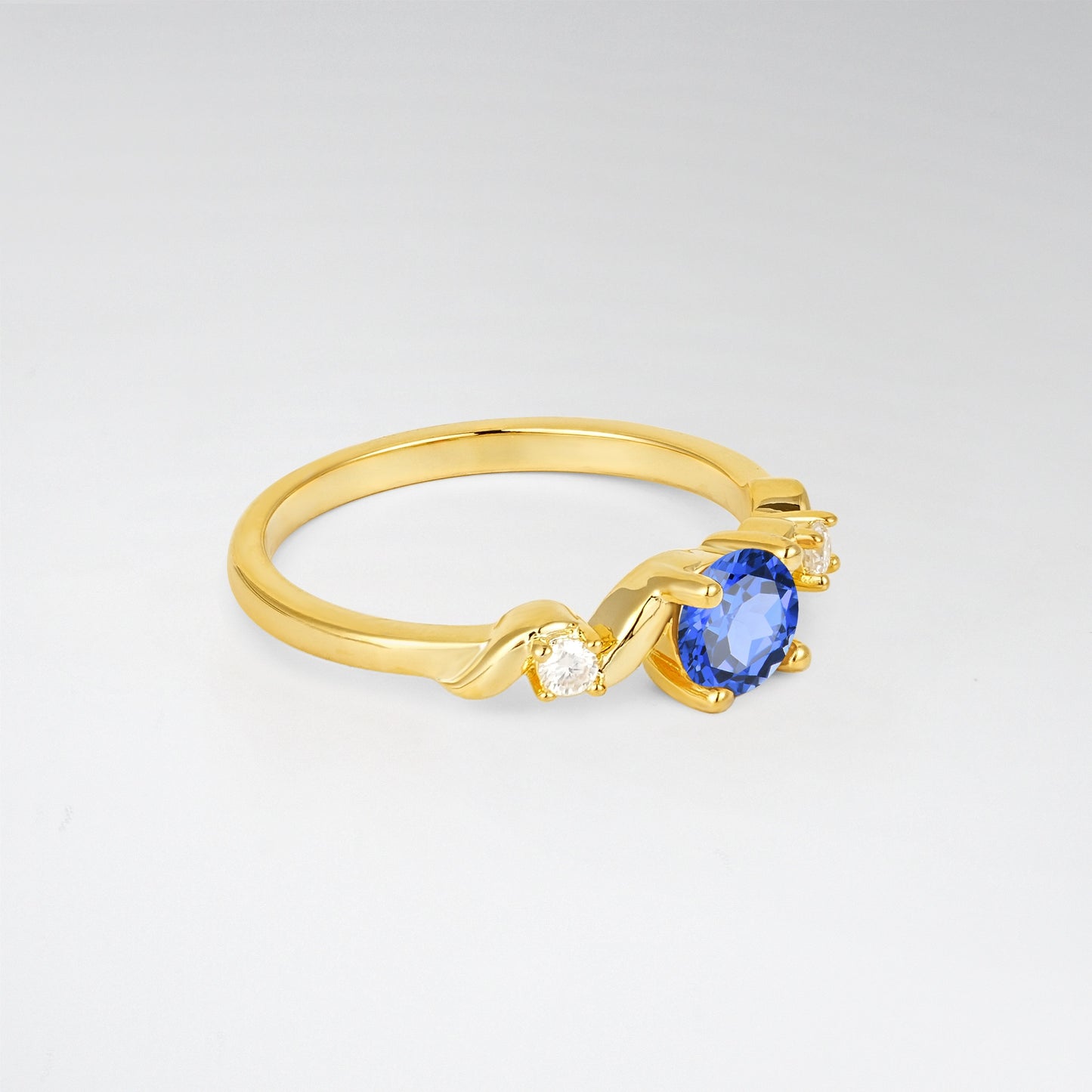 Twist Round Cut Sapphire Promise Ring with Accent Stones - Additional view