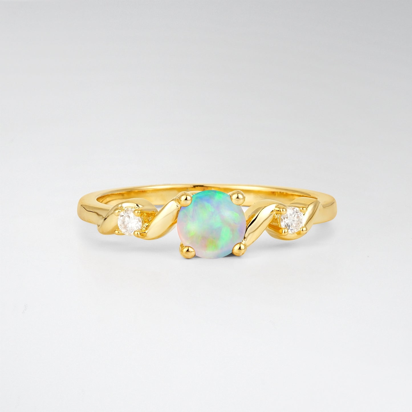 Twist Round Cut Opal Promise Ring with Accent Stones - Additional view