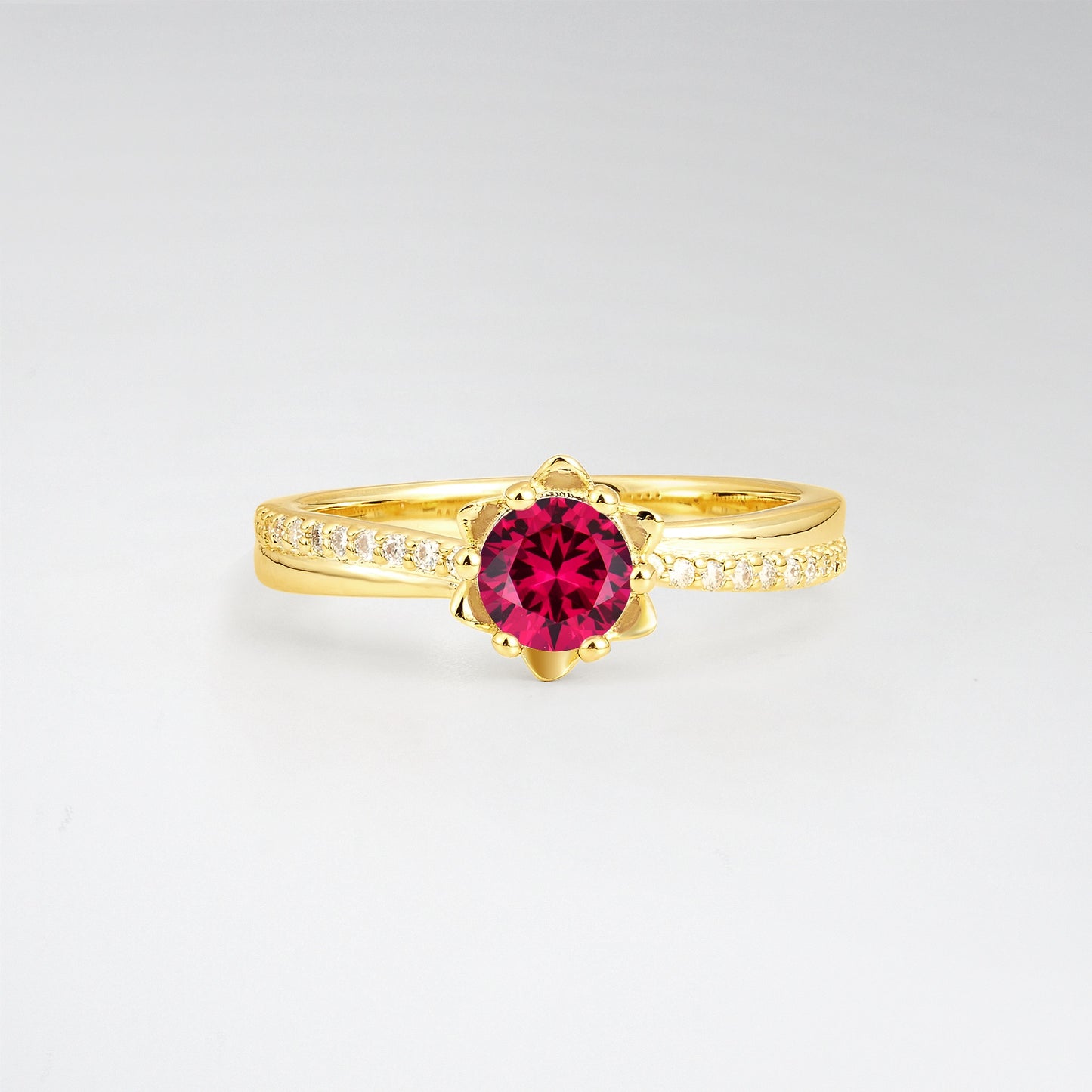 Vintage Round Cut Lotus Ruby Pave Engagement Ring - Additional view