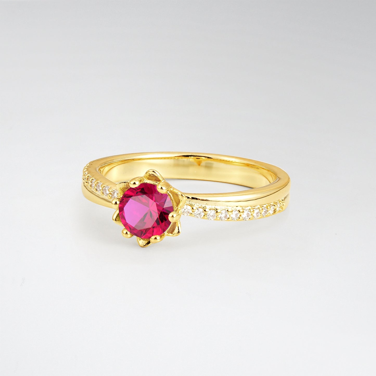 Vintage Round Cut Lotus Ruby Pave Engagement Ring - Additional view