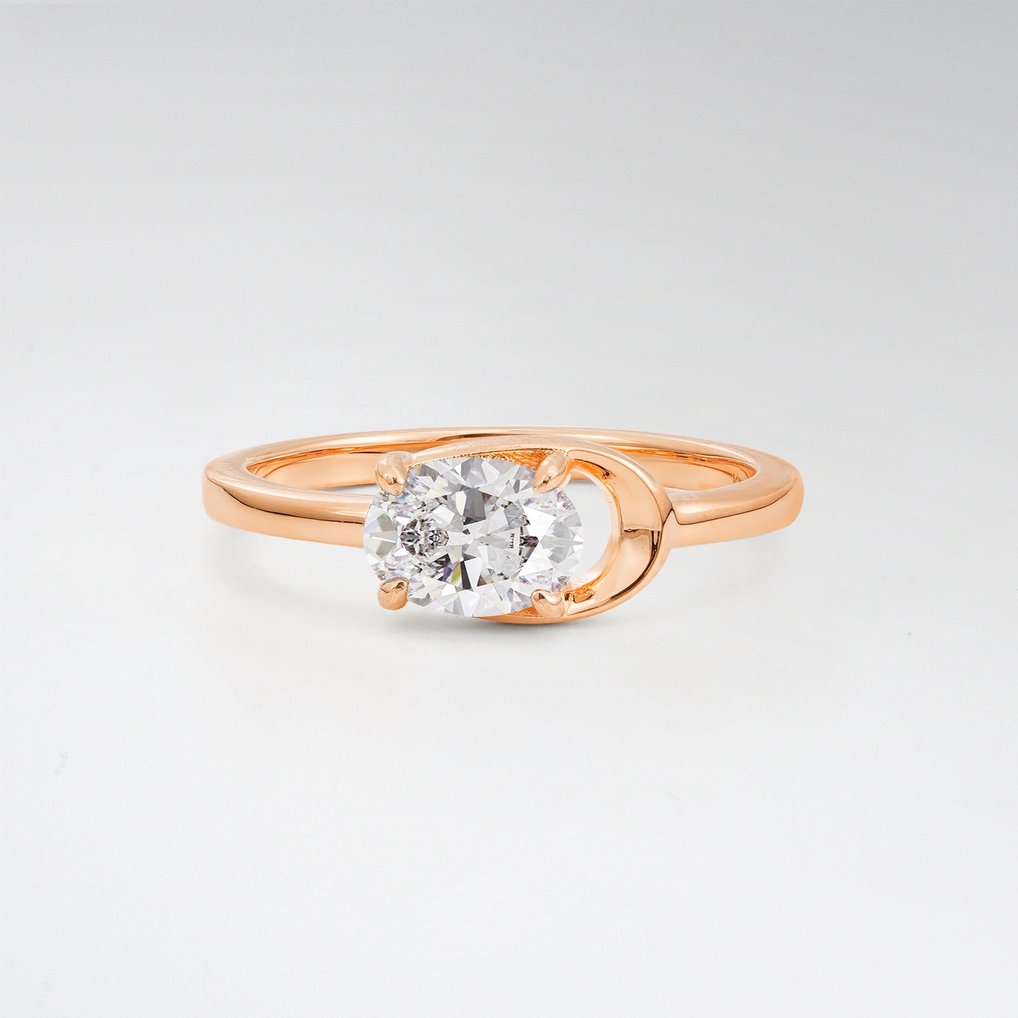 Minimalist Oval Cut Moissanite Modern Wrap Solitaire Ring - Additional view
