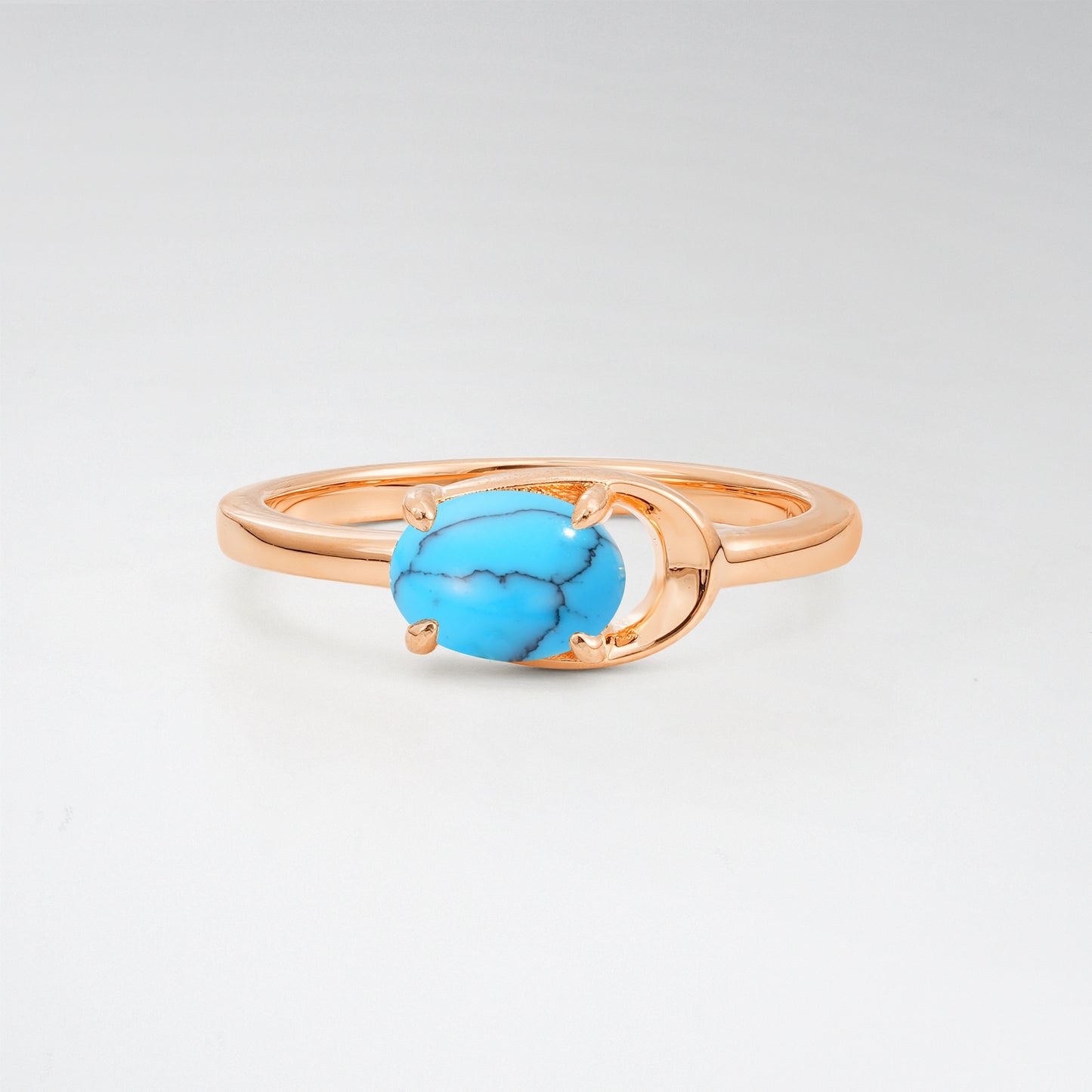 Minimalist Oval Cut Turquoise Modern Wrap Solitaire Ring - Additional view