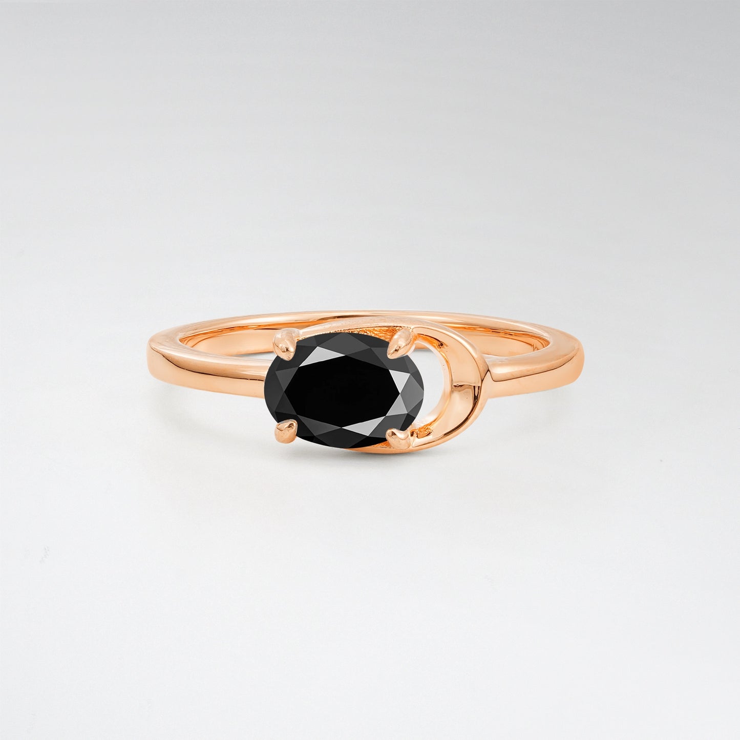 Minimalist Oval Cut Black Onyx Modern Wrap Solitaire Ring - Additional view