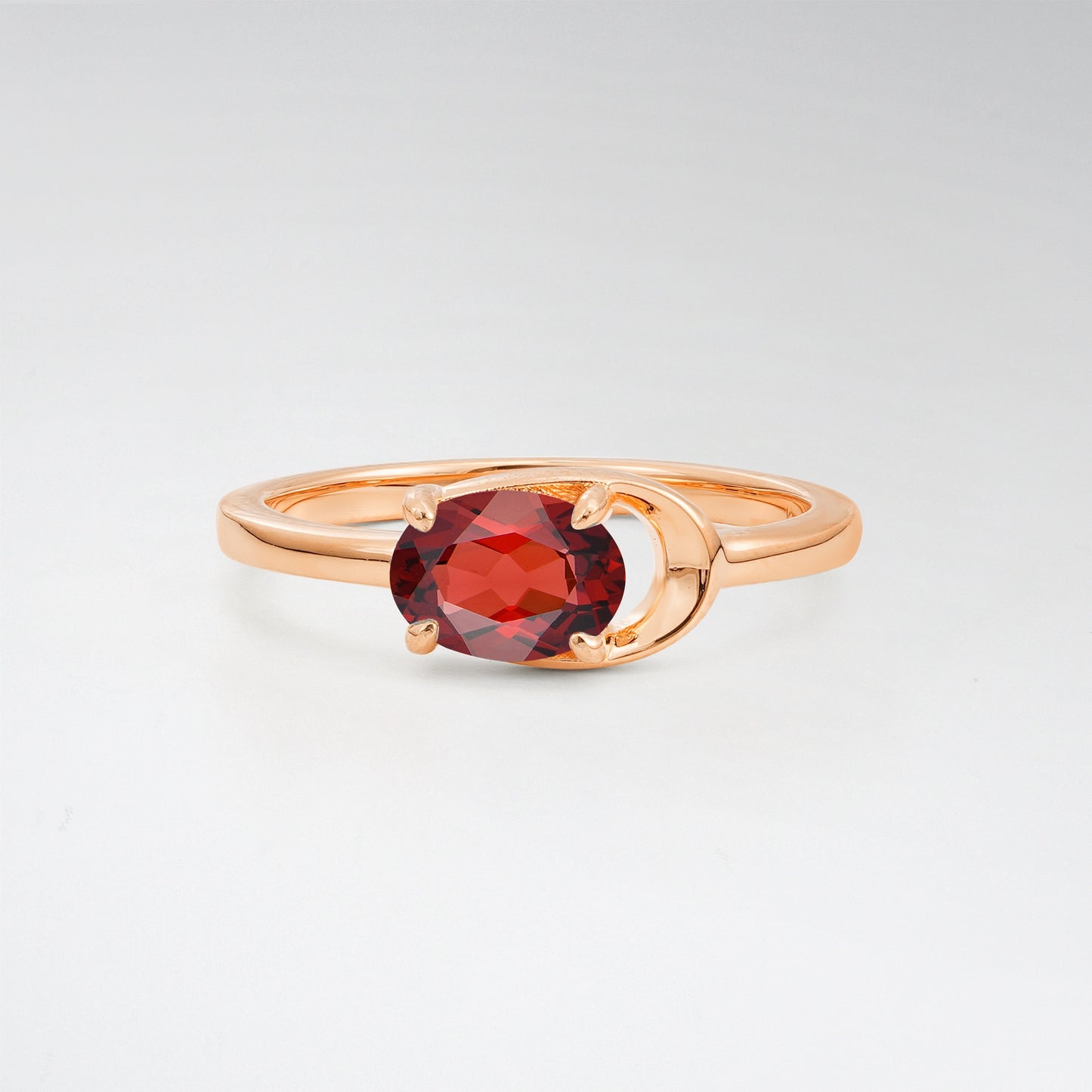 Minimalist Oval Cut Garnet Modern Wrap Solitaire Ring - Additional view