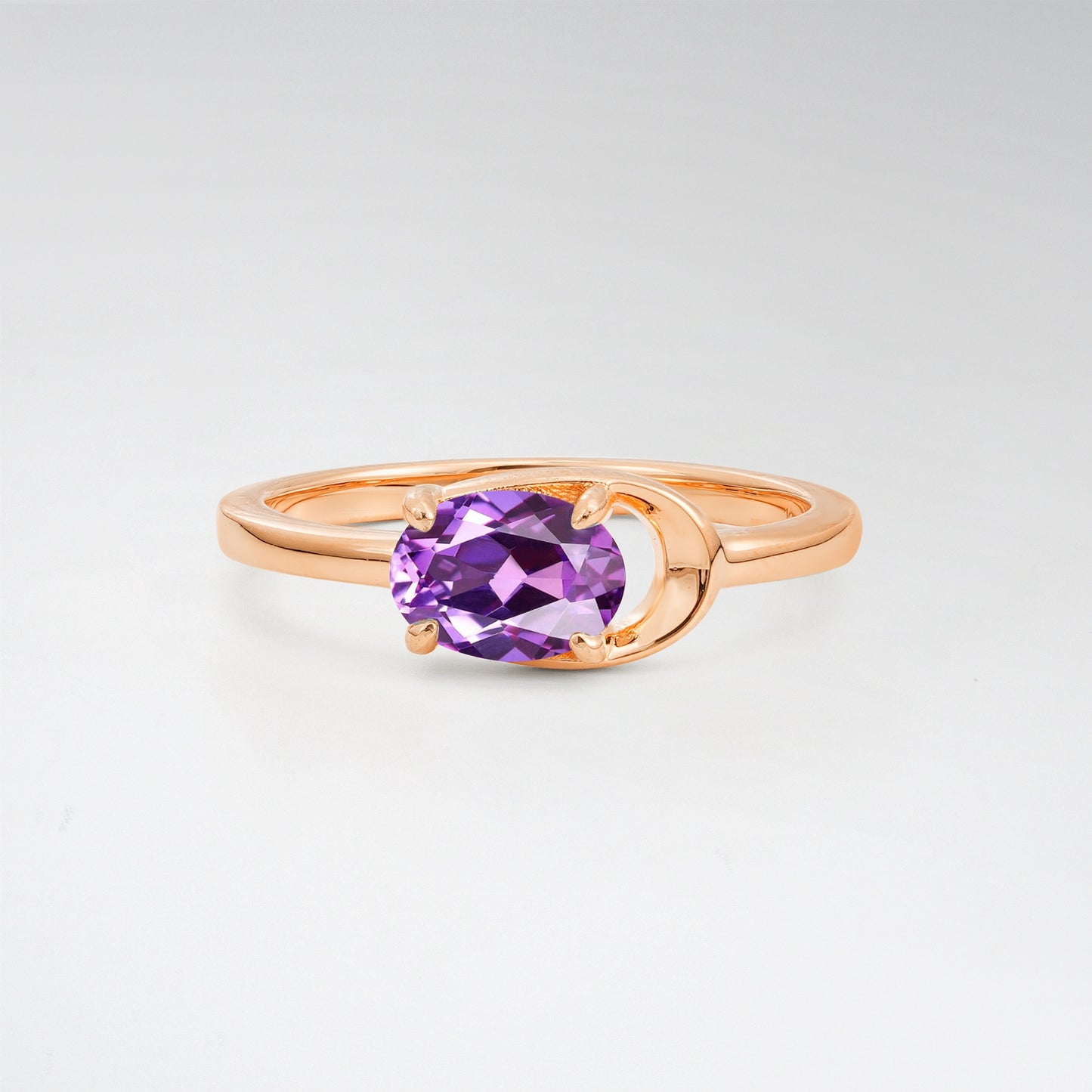 Minimalist Oval Cut Amethyst Modern Wrap Solitaire Ring - Additional view