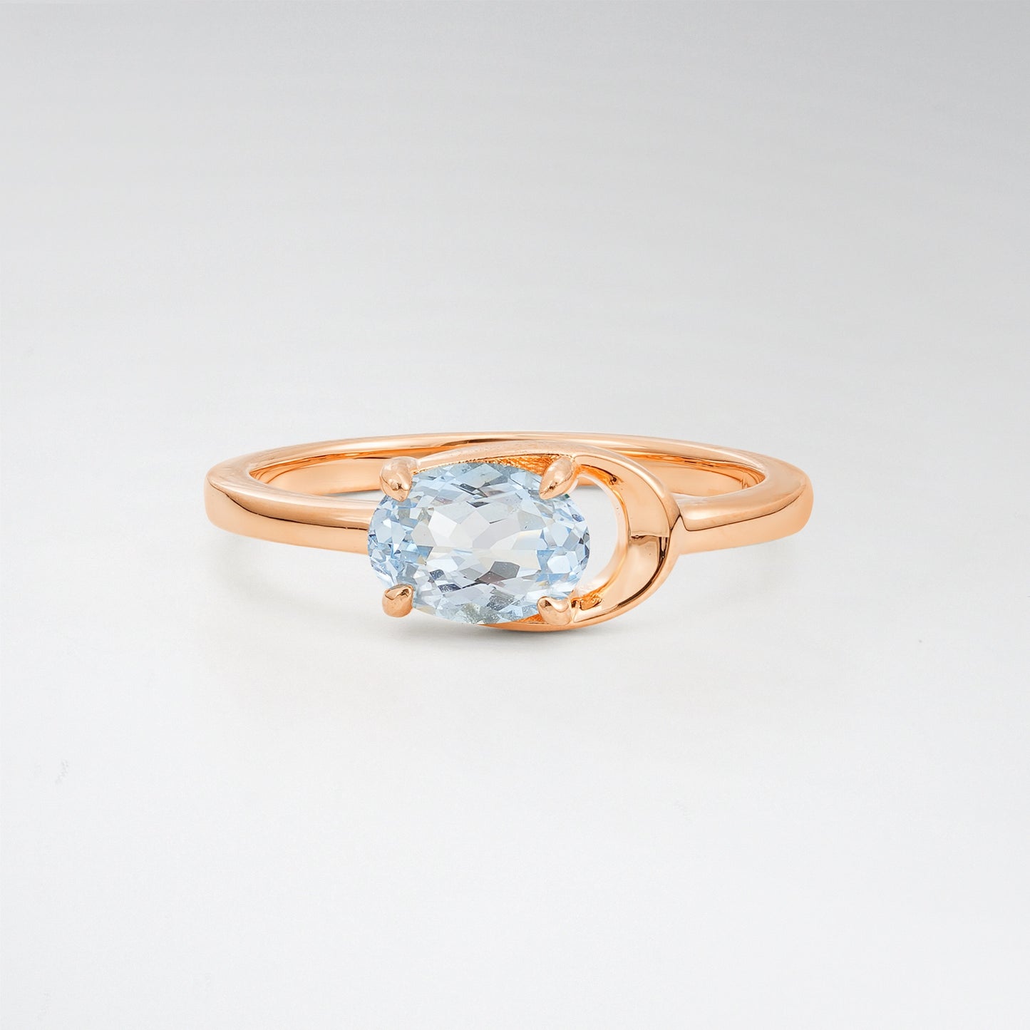 Minimalist Oval Cut Aquamarine Modern Wrap Solitaire Ring - Additional view