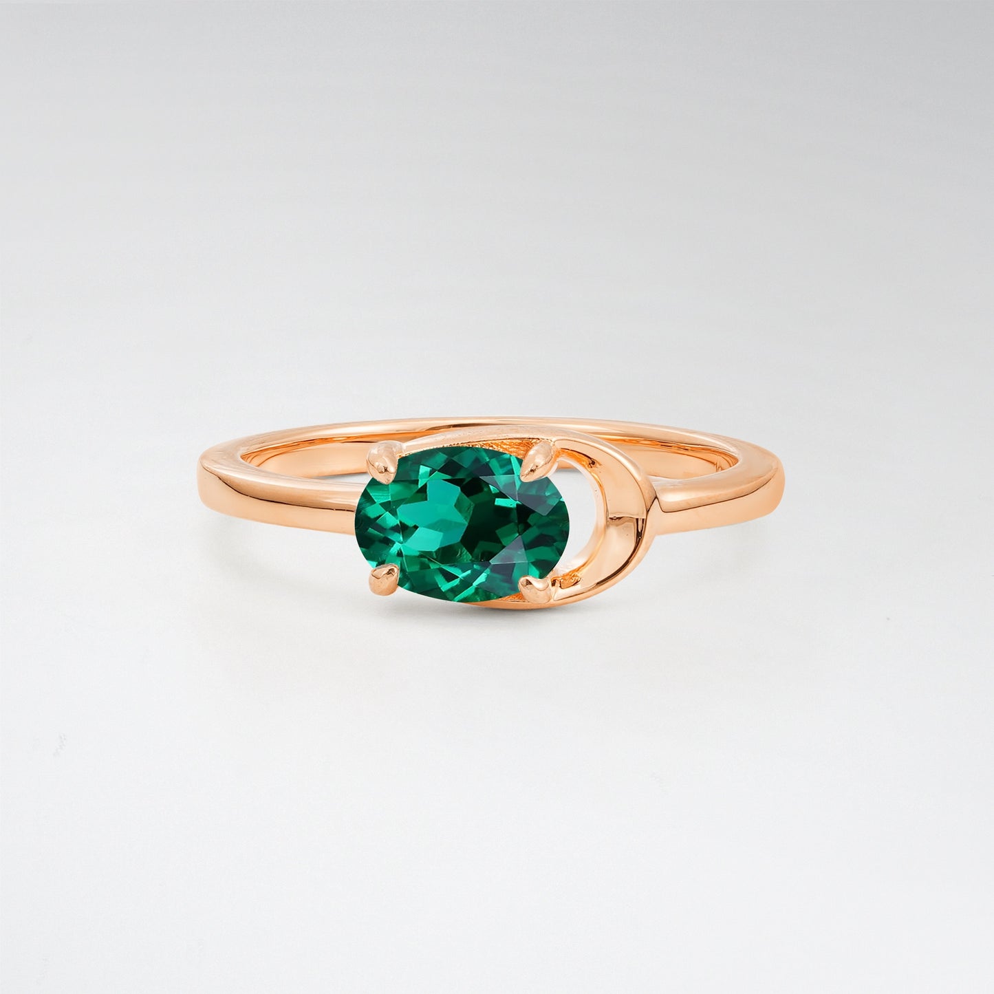 Minimalist Oval Cut Emerald Modern Wrap Solitaire Ring - Additional view