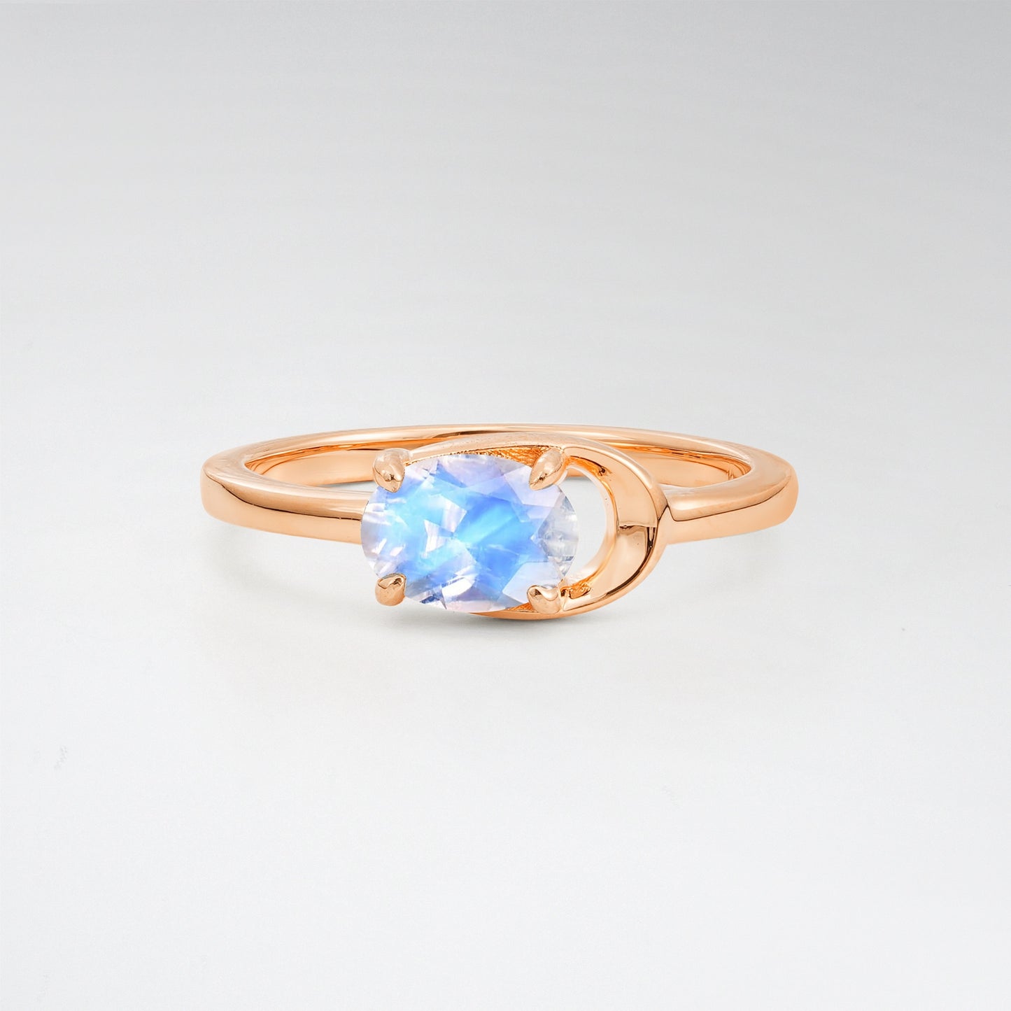 Minimalist Oval Cut Moonstone Modern Wrap Solitaire Ring - Additional view