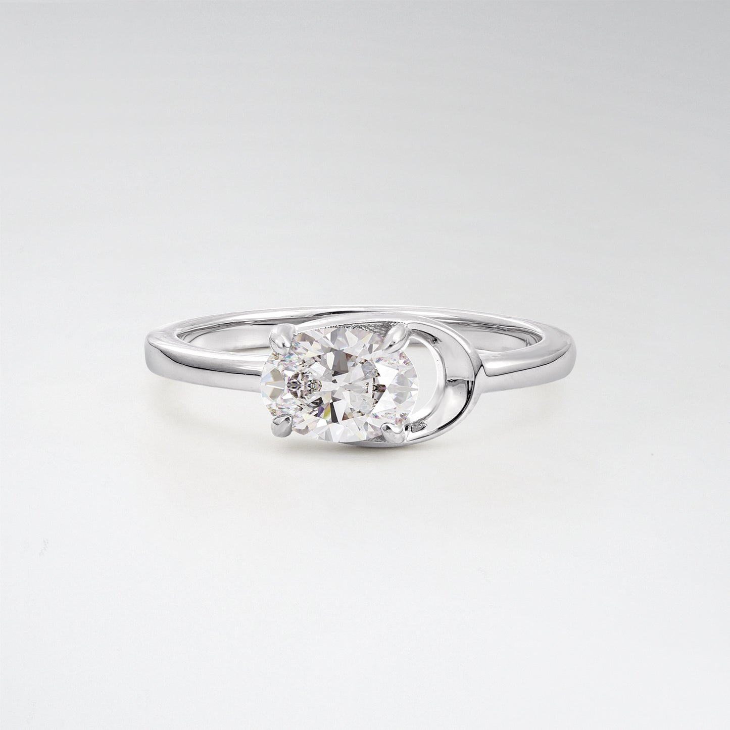 Minimalist Oval Cut Moissanite Modern Wrap Solitaire Ring - Additional view