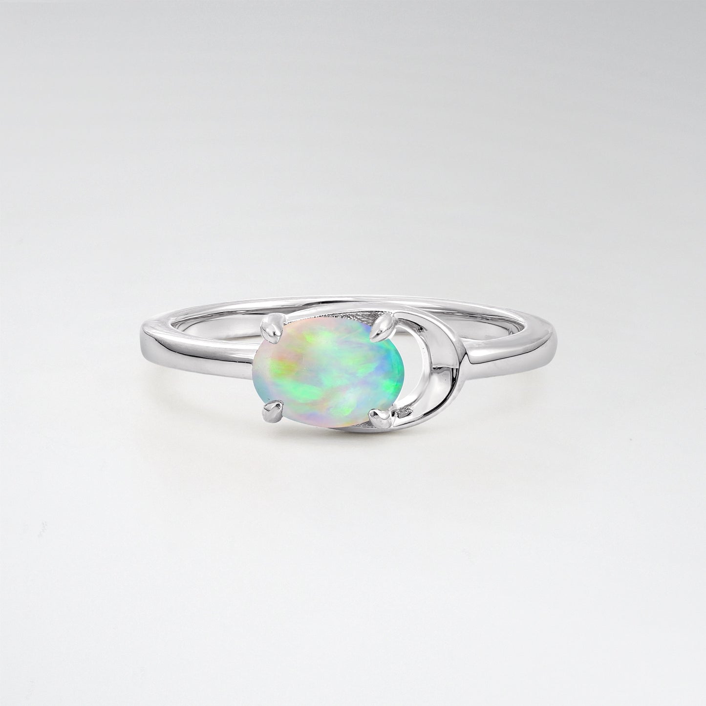 Minimalist Oval Cut Opal Modern Wrap Solitaire Ring - Additional view